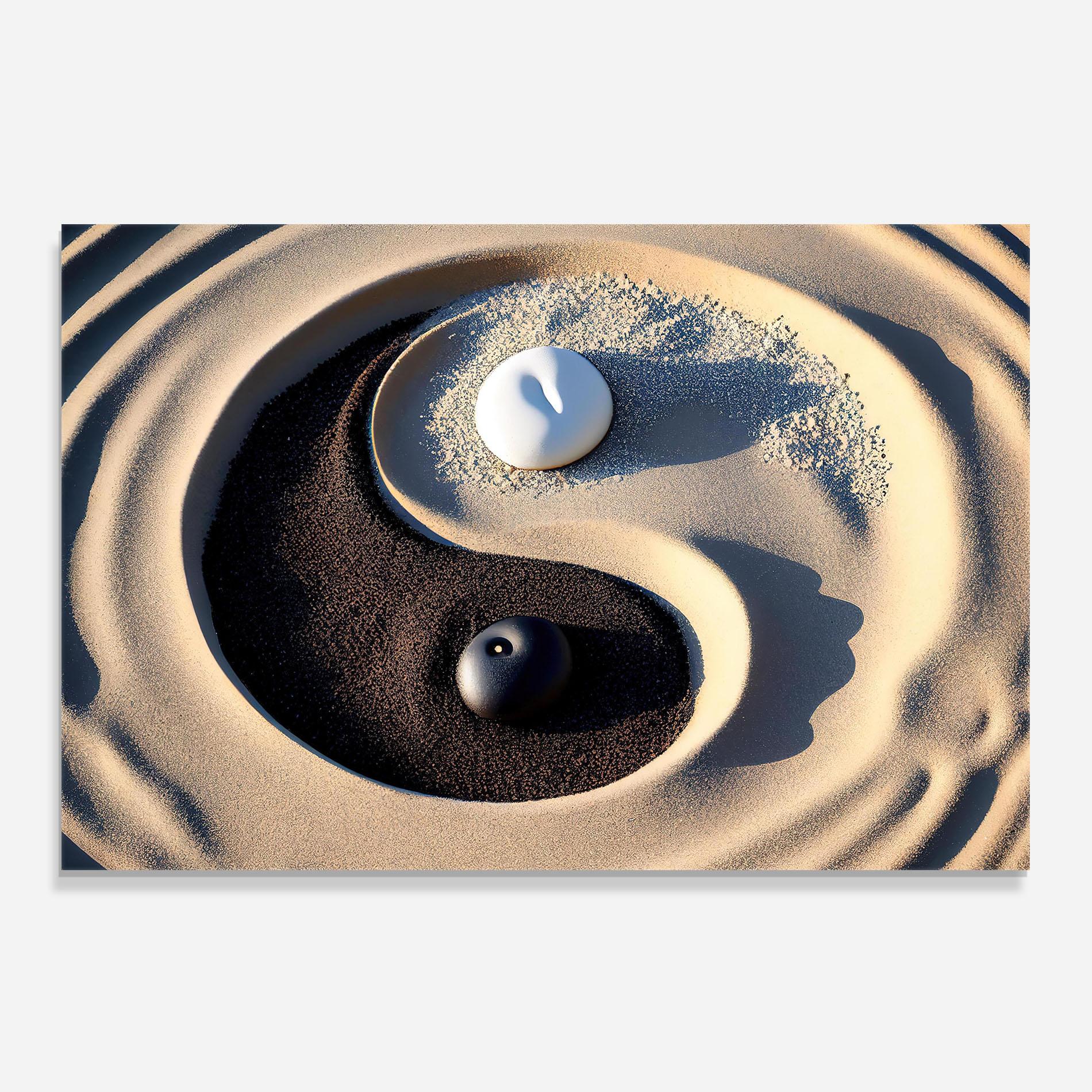 Panou Sticla Bucatarie Black Sand Yinyang mockup 0