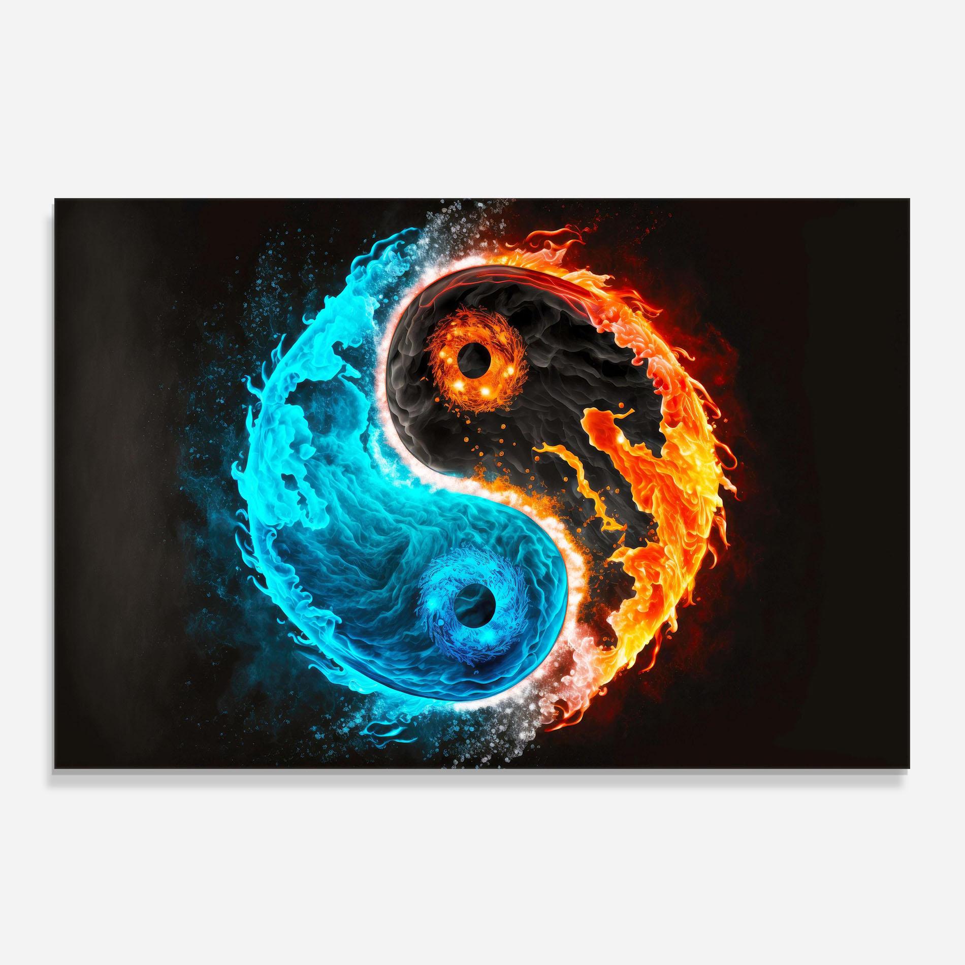 Panou Sticla Bucatarie Fire Yinyang Art mockup 0