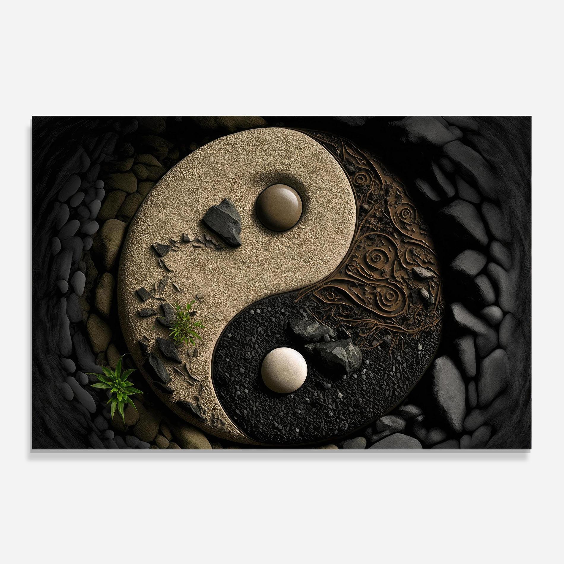 Panou Sticla Bucatarie Gray Pebbles Yinyang mockup 0