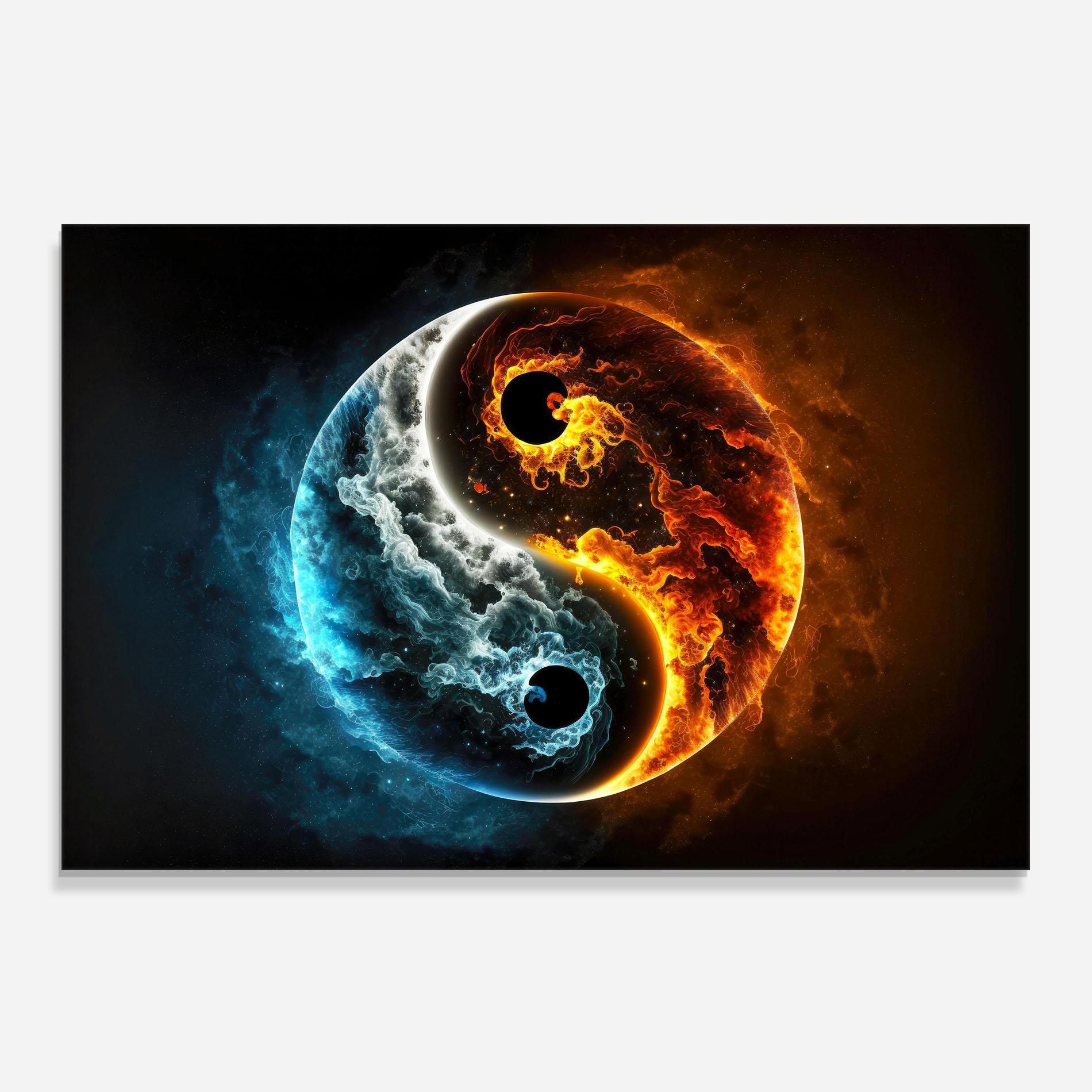 Panou Sticla Bucatarie Red Blue Yin Yang mockup 0