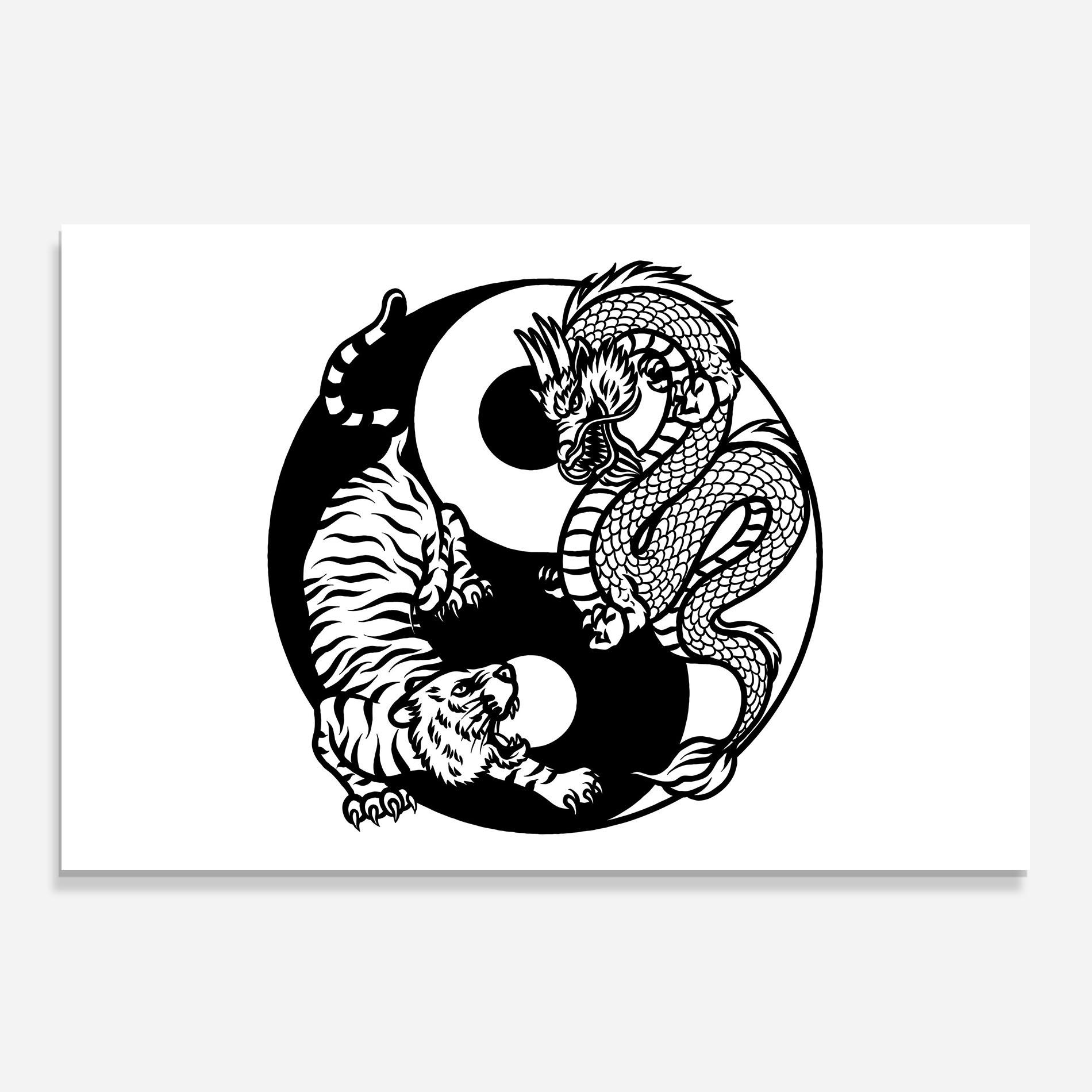 Panou Sticla Bucatarie Tiger Dragon Yinyang mockup 0