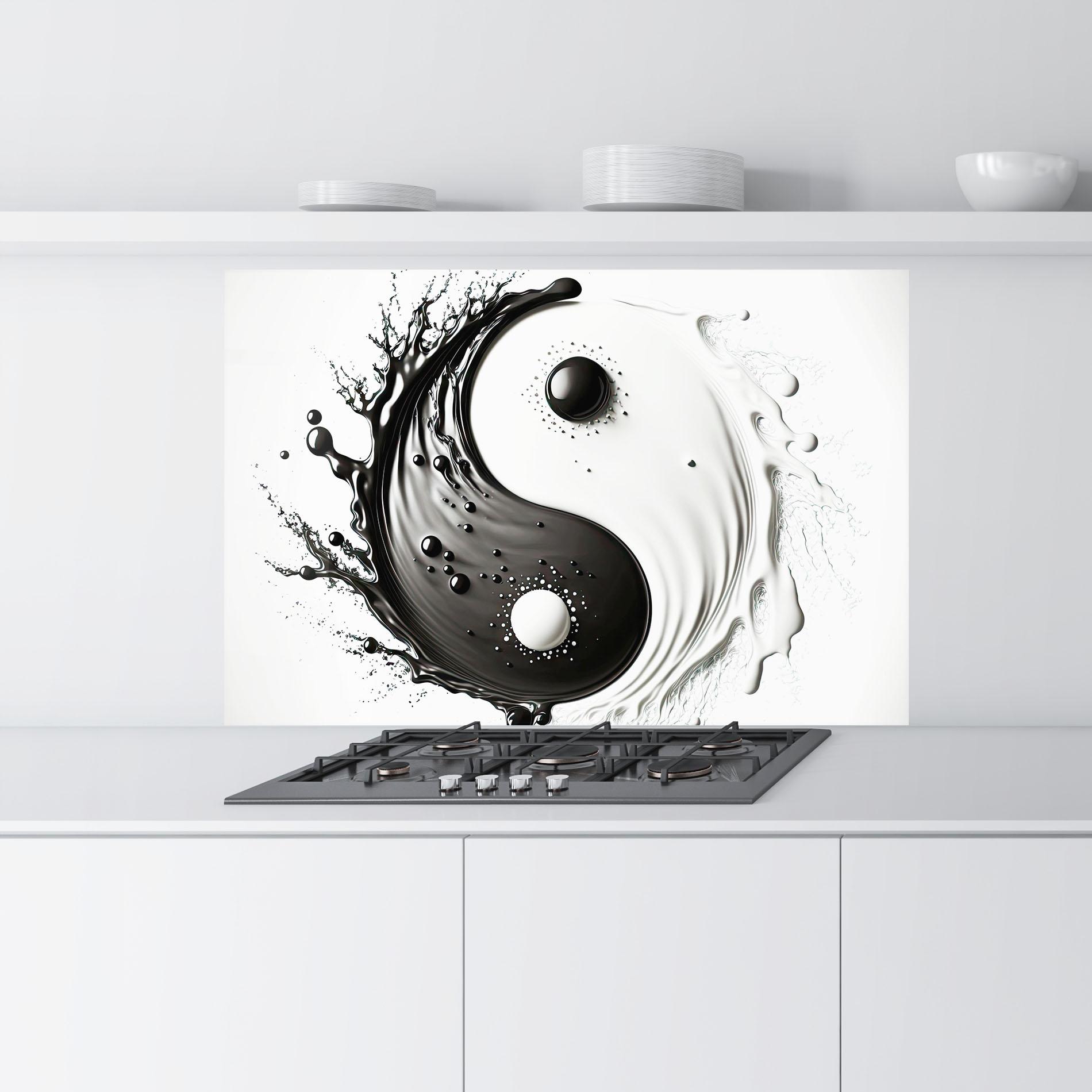Panou Sticla Bucatarie Black Liquid Yinyang mockup 9