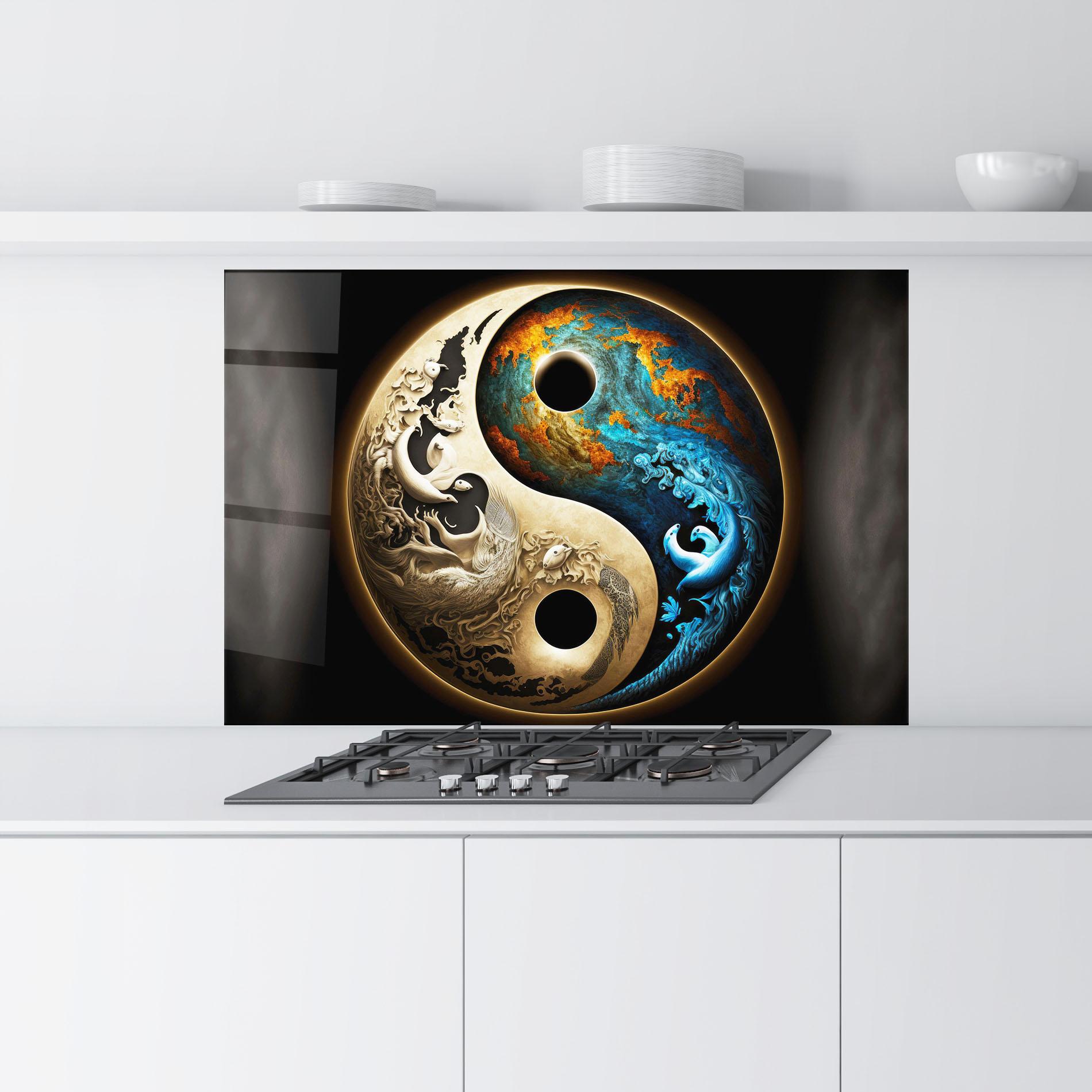 Panou Sticla Bucatarie Cream Blue Yinyang mockup 9