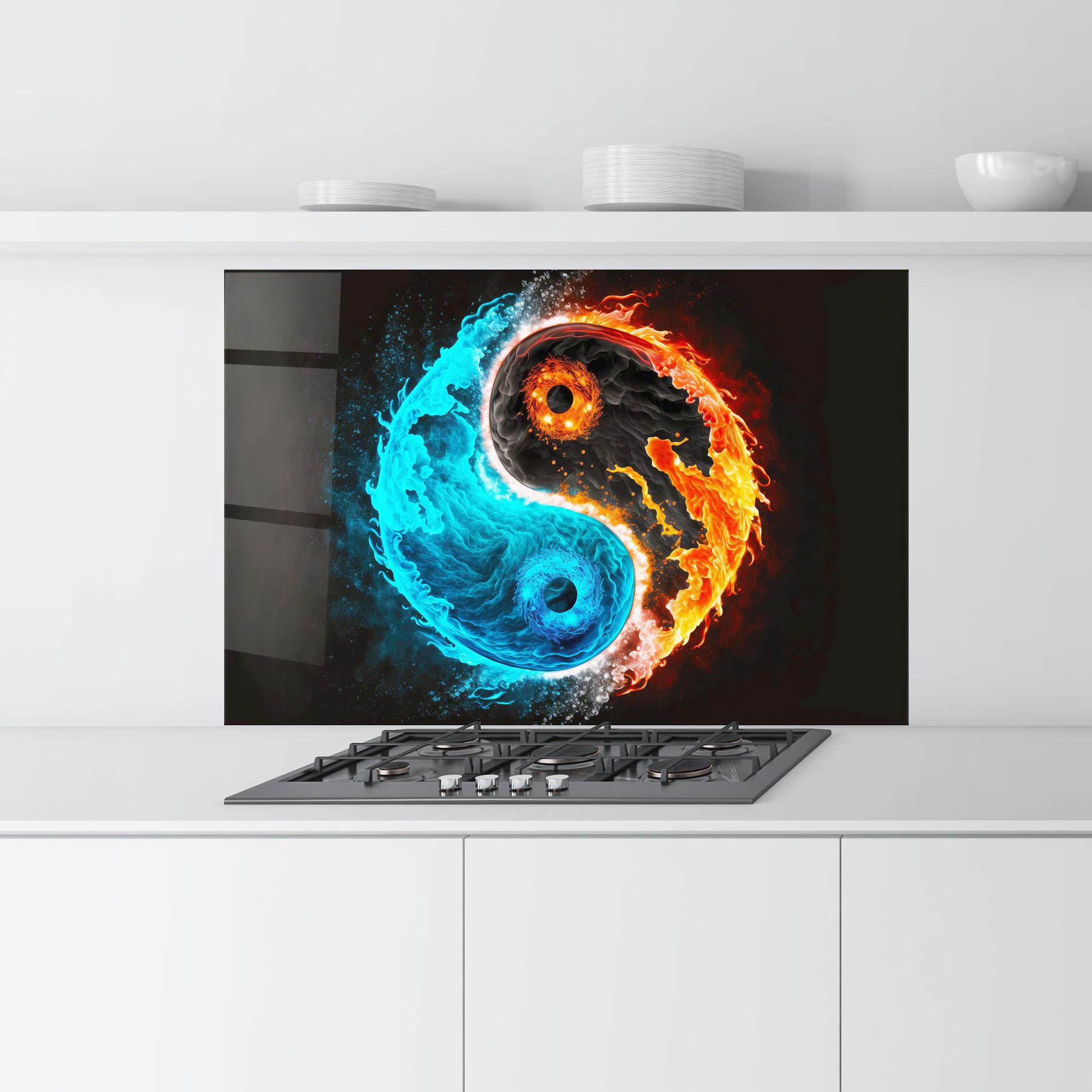 Panou Sticla Bucatarie Fire Yinyang Art mockup 9