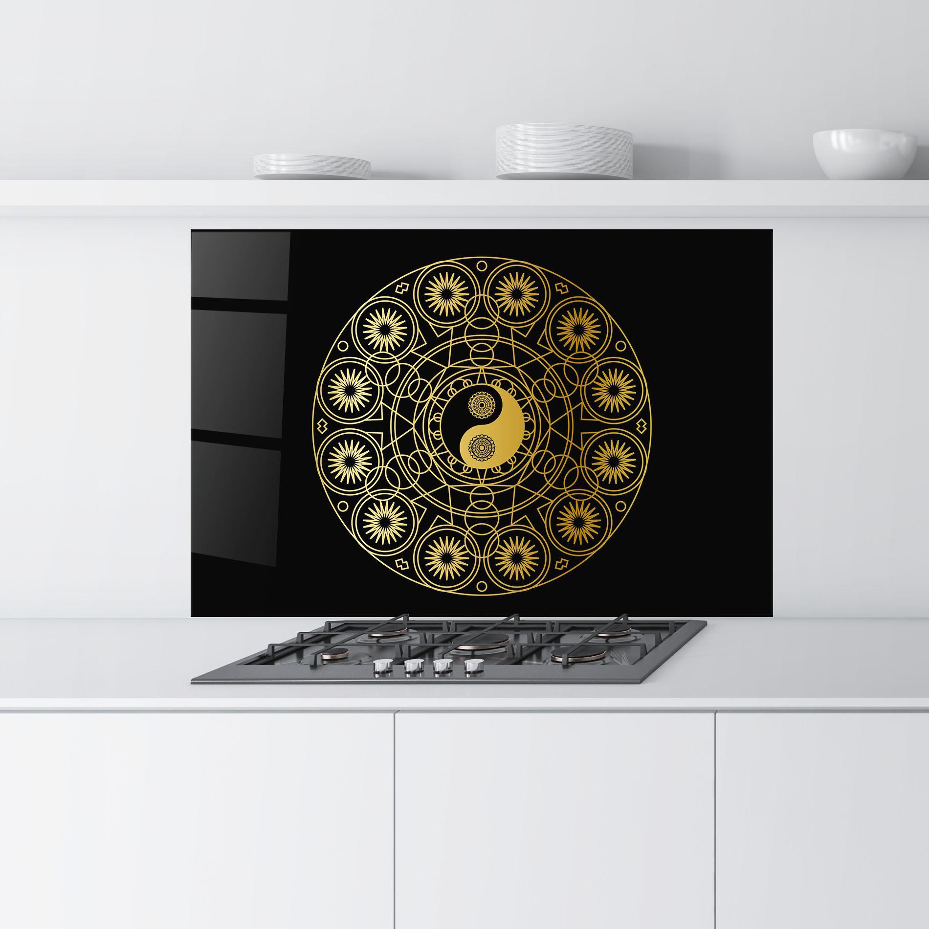 Panou Sticla Bucatarie Gold Meditation Mandala mockup 9