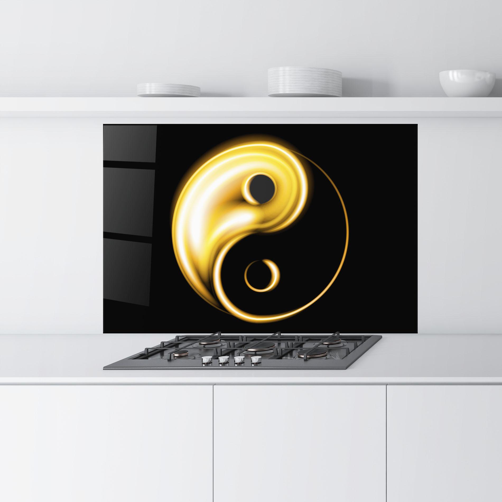 Panou Sticla Bucatarie Gold Yinyang mockup 9