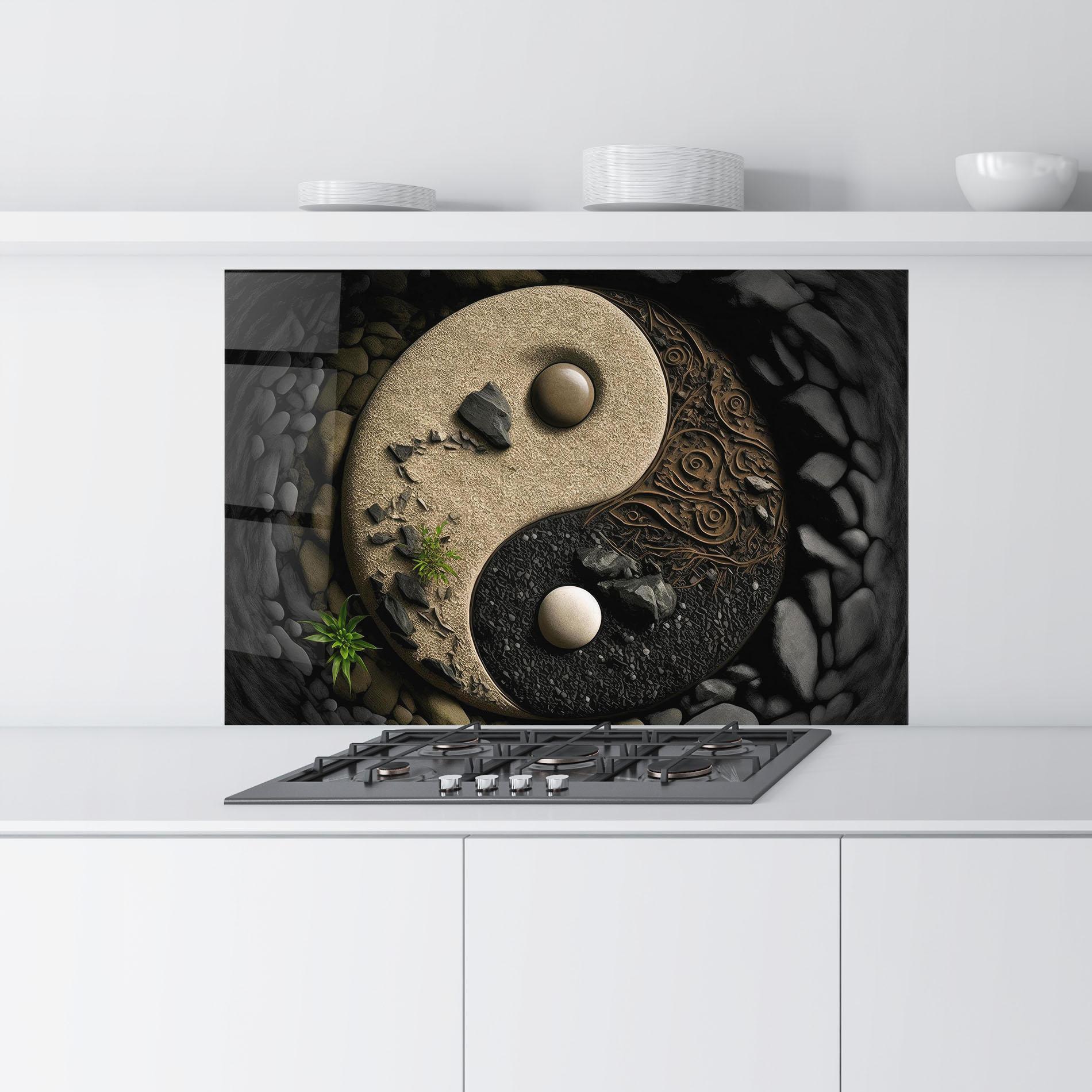 Panou Sticla Bucatarie Gray Pebbles Yinyang mockup 9