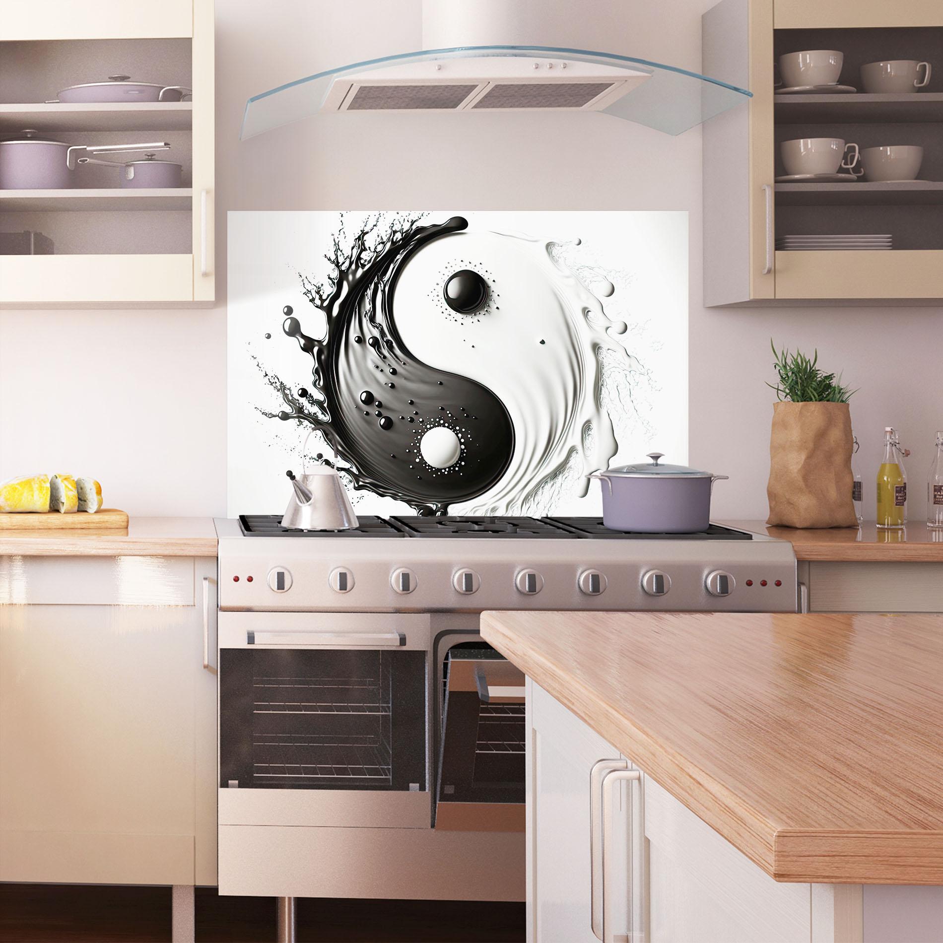 Panou Sticla Bucatarie Black Liquid Yinyang mockup 1