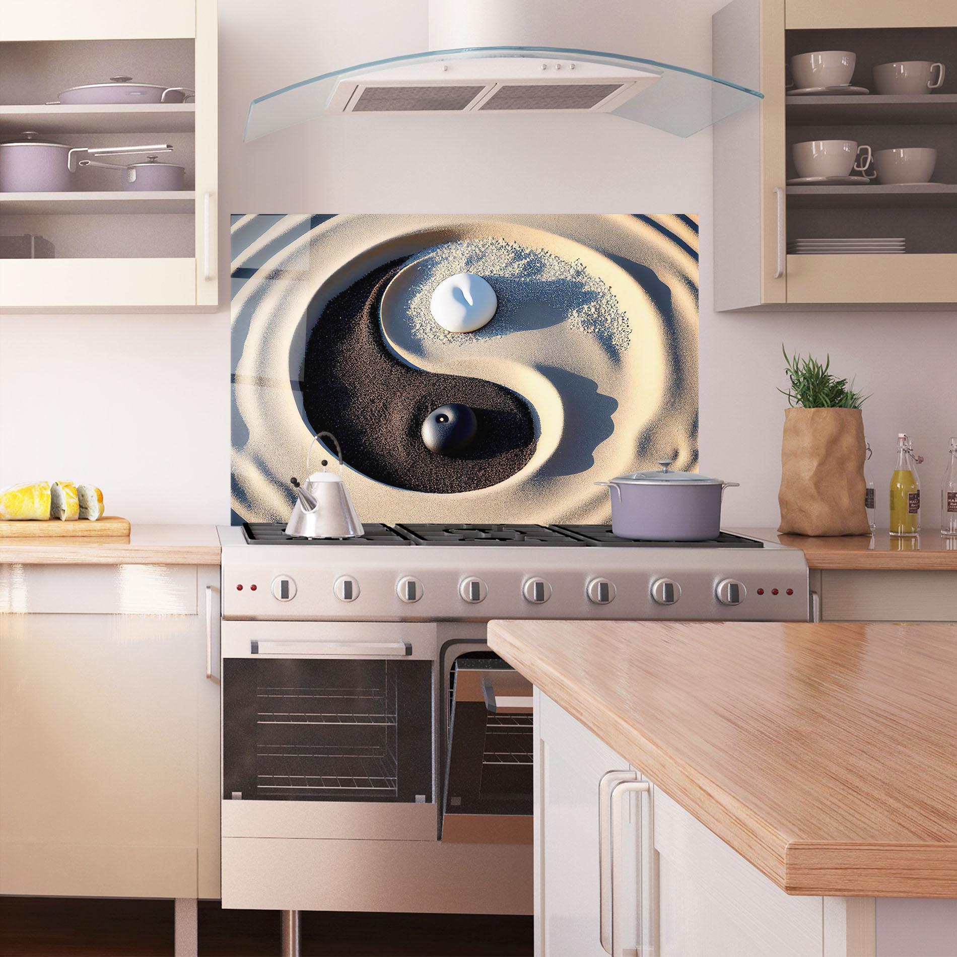 Panou Sticla Bucatarie Black Sand Yinyang mockup 1