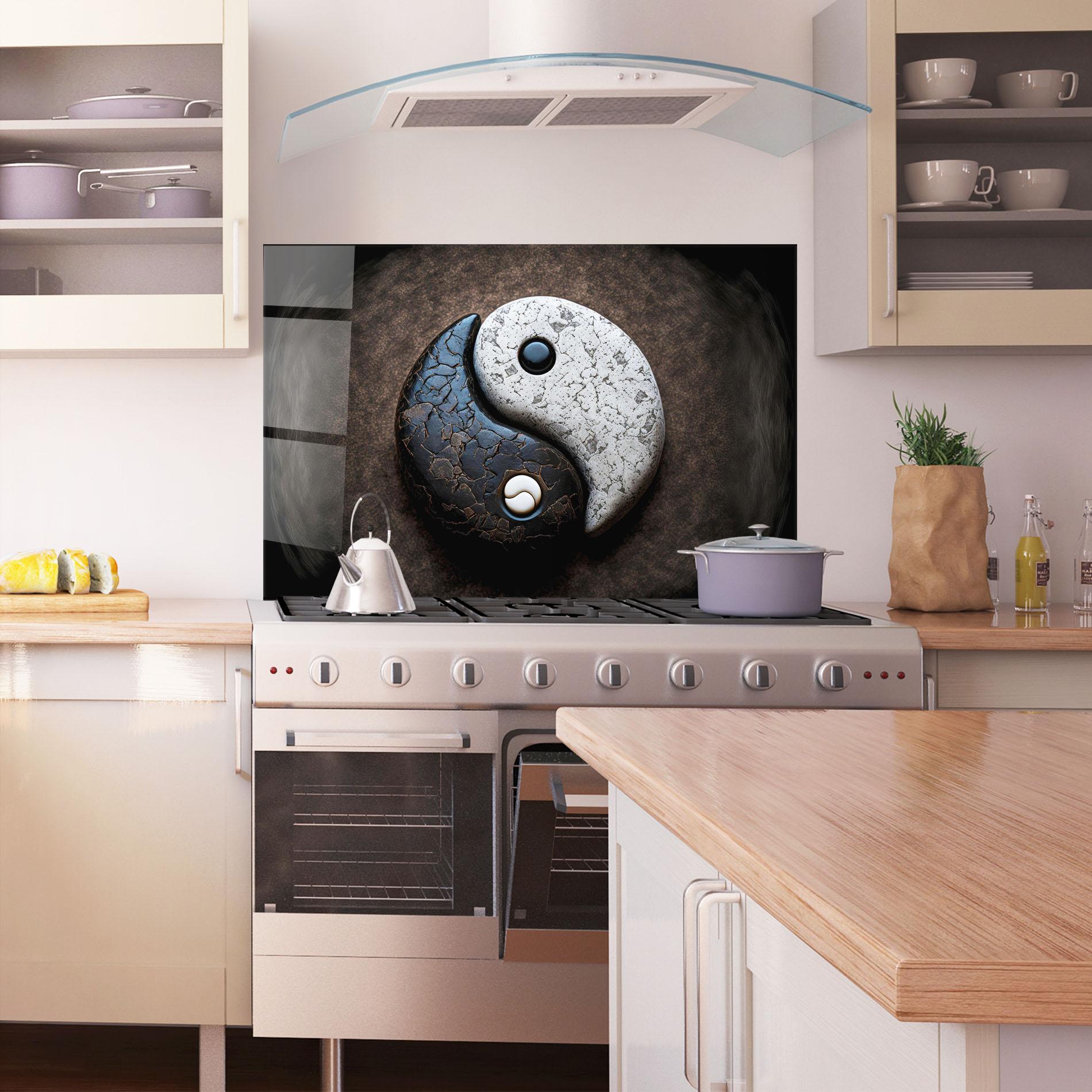 Panou Sticla Bucatarie Black Stone Yinyang mockup 1