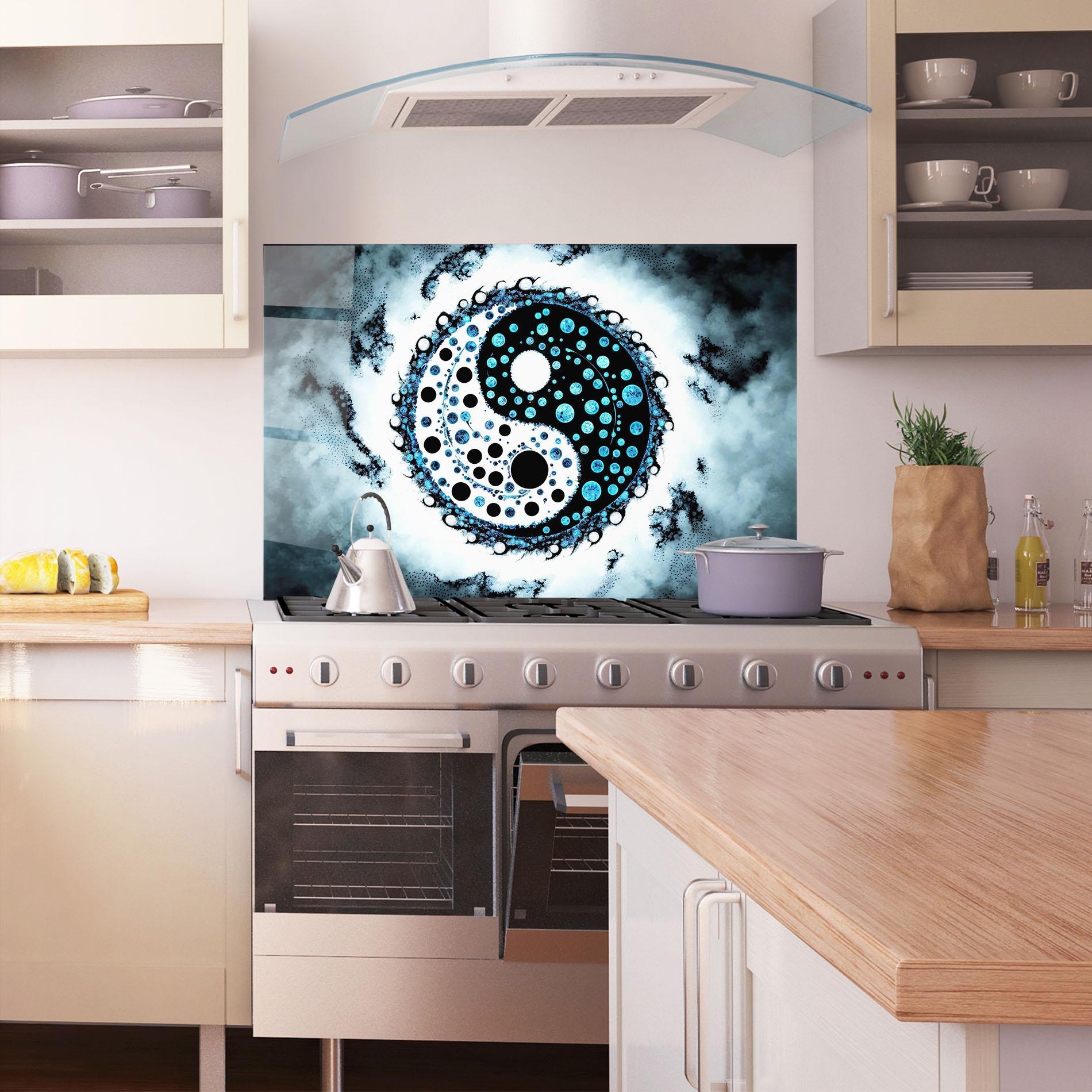 Panou Sticla Bucatarie Blue White Yinyang mockup 1