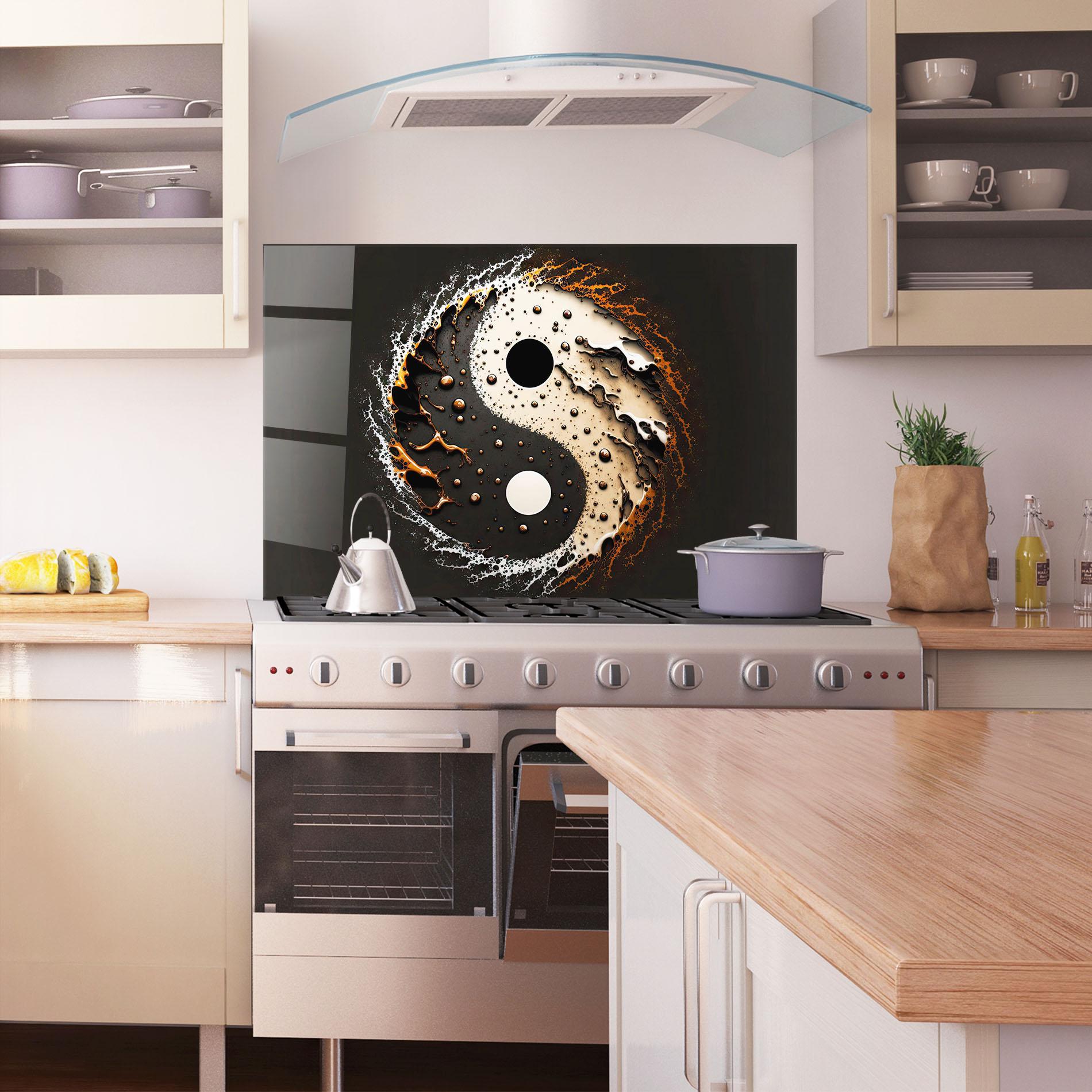 Panou Sticla Bucatarie Brown Liquid Yinyang mockup 1