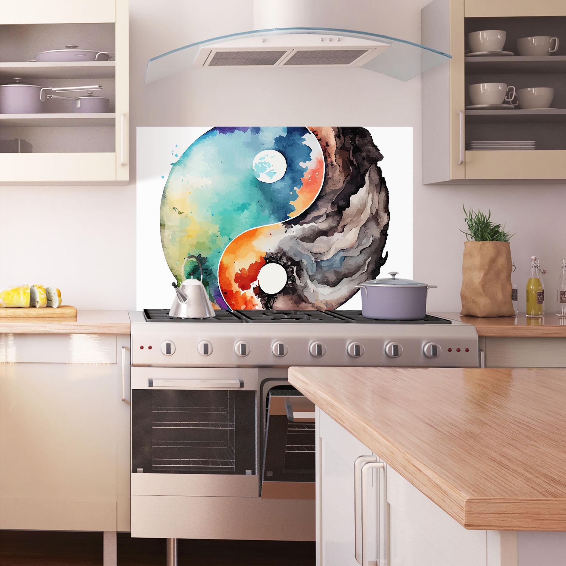 Panou Sticla Bucatarie Earth Yinyang Art mockup 1