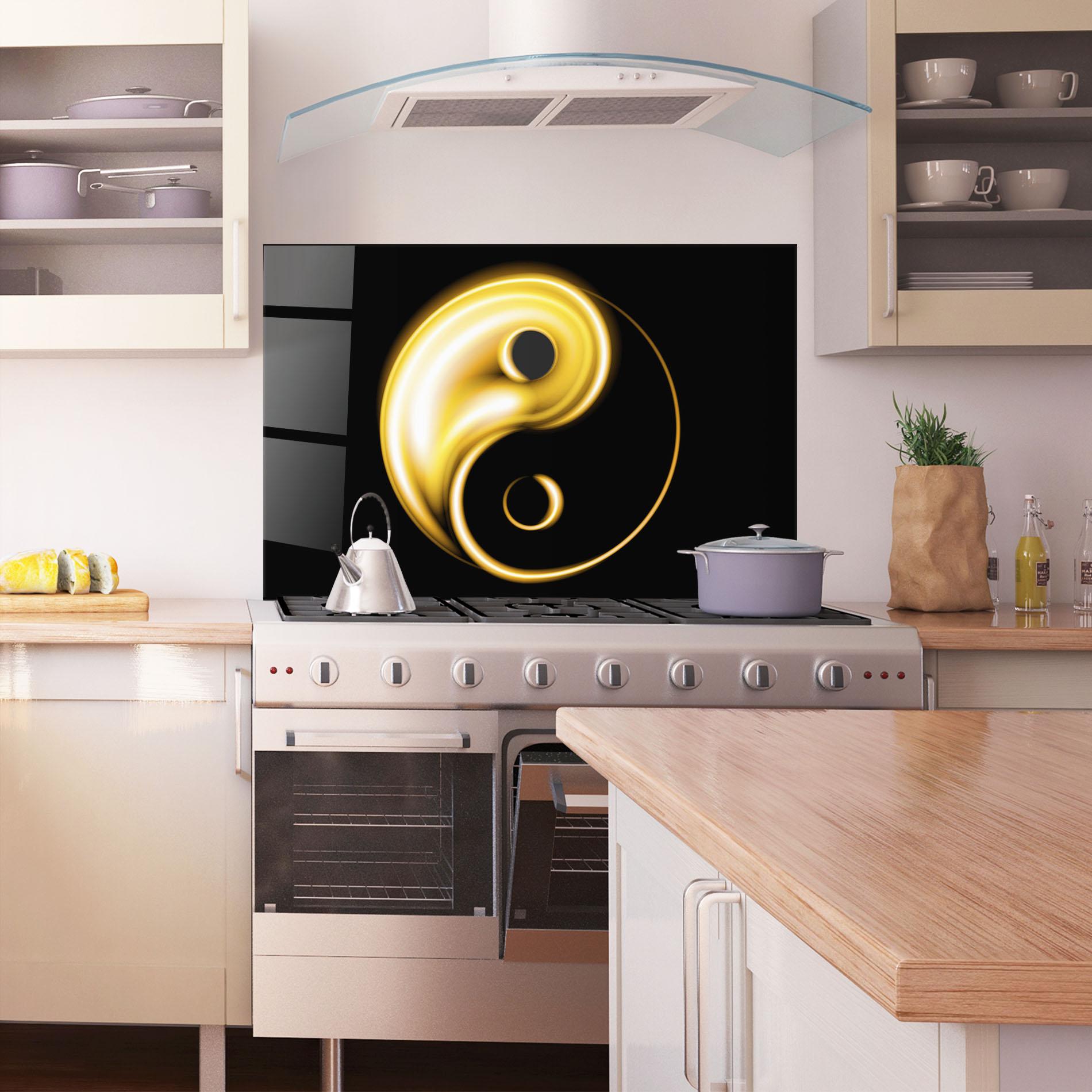 Panou Sticla Bucatarie Gold Yinyang mockup 1
