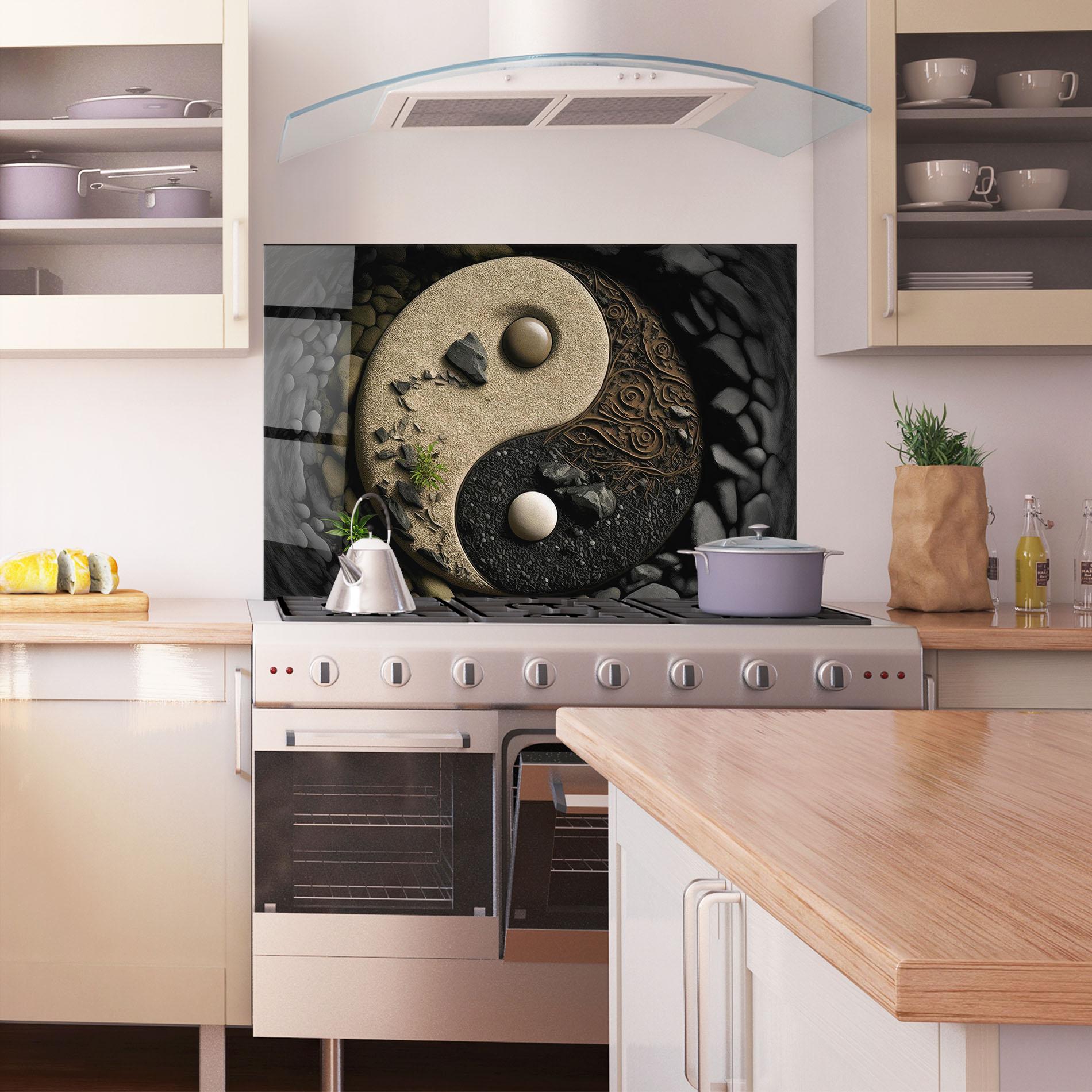 Panou Sticla Bucatarie Gray Pebbles Yinyang mockup 1
