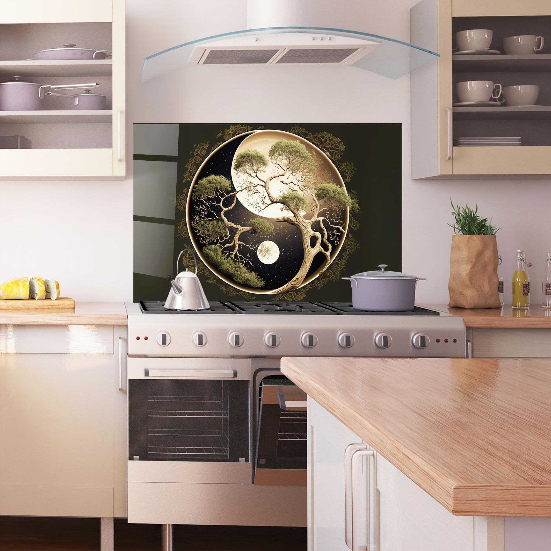 Panou Sticla Bucatarie Green Tree Yinyang mockup 1