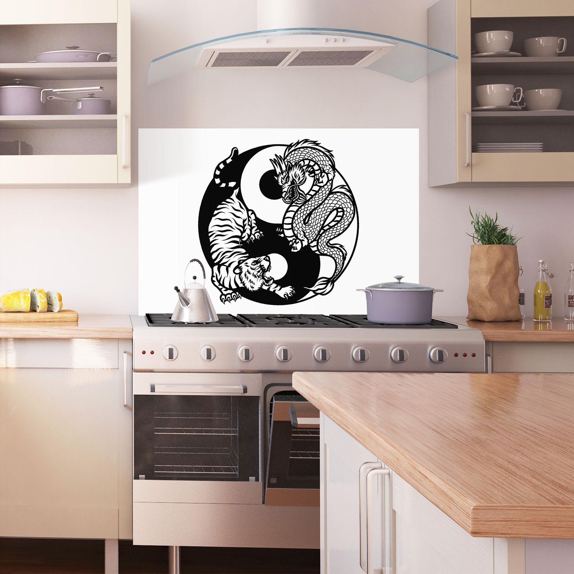 Panou Sticla Bucatarie Tiger Dragon Yinyang mockup 1
