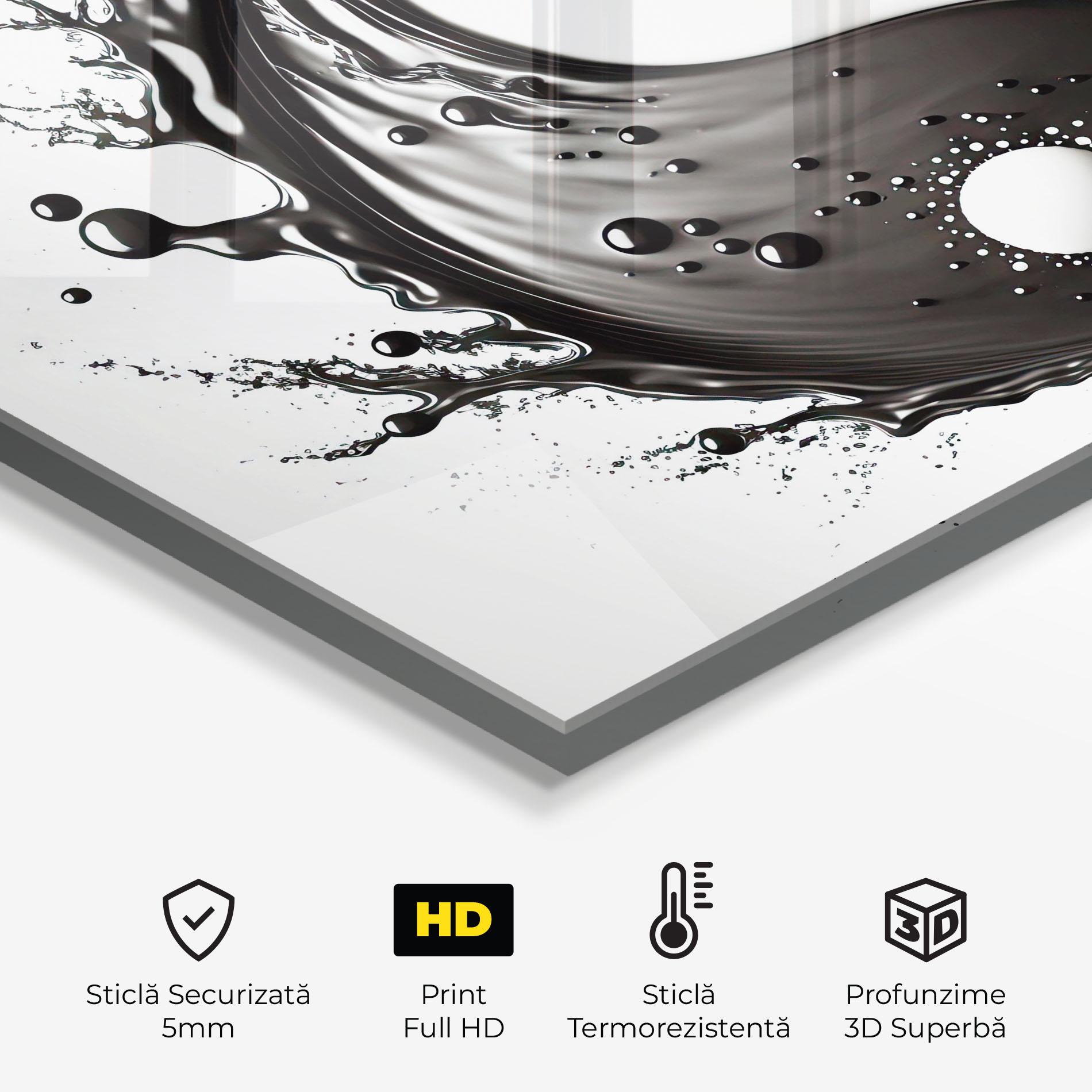 Panou Sticla Bucatarie Black Liquid Yinyang mockup 2
