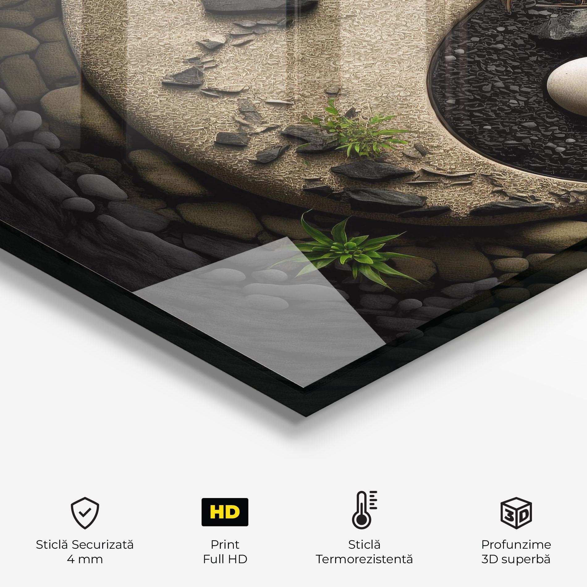 Panou Sticla Bucatarie Gray Pebbles Yinyang mockup 2