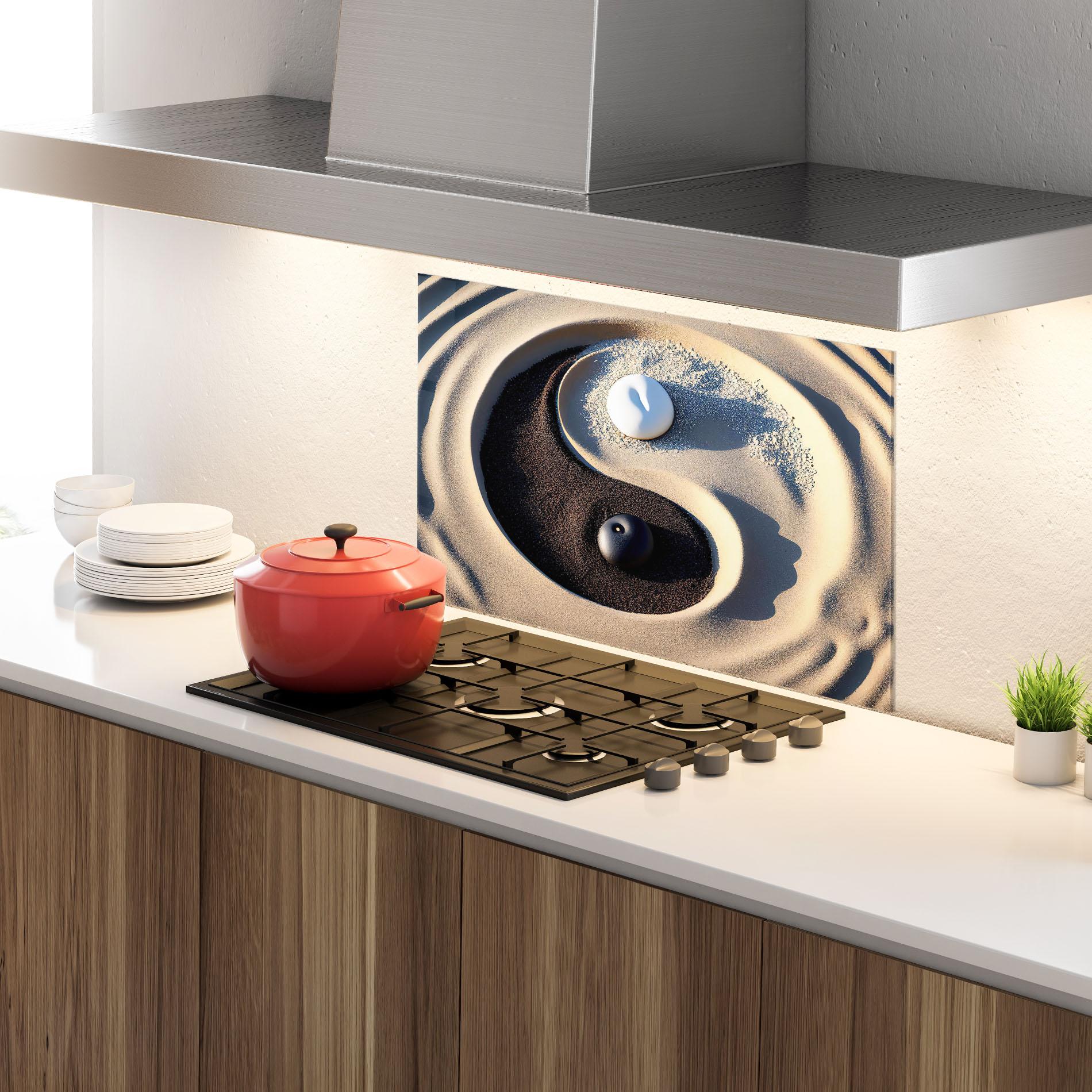 Panou Sticla Bucatarie Black Sand Yinyang mockup 4