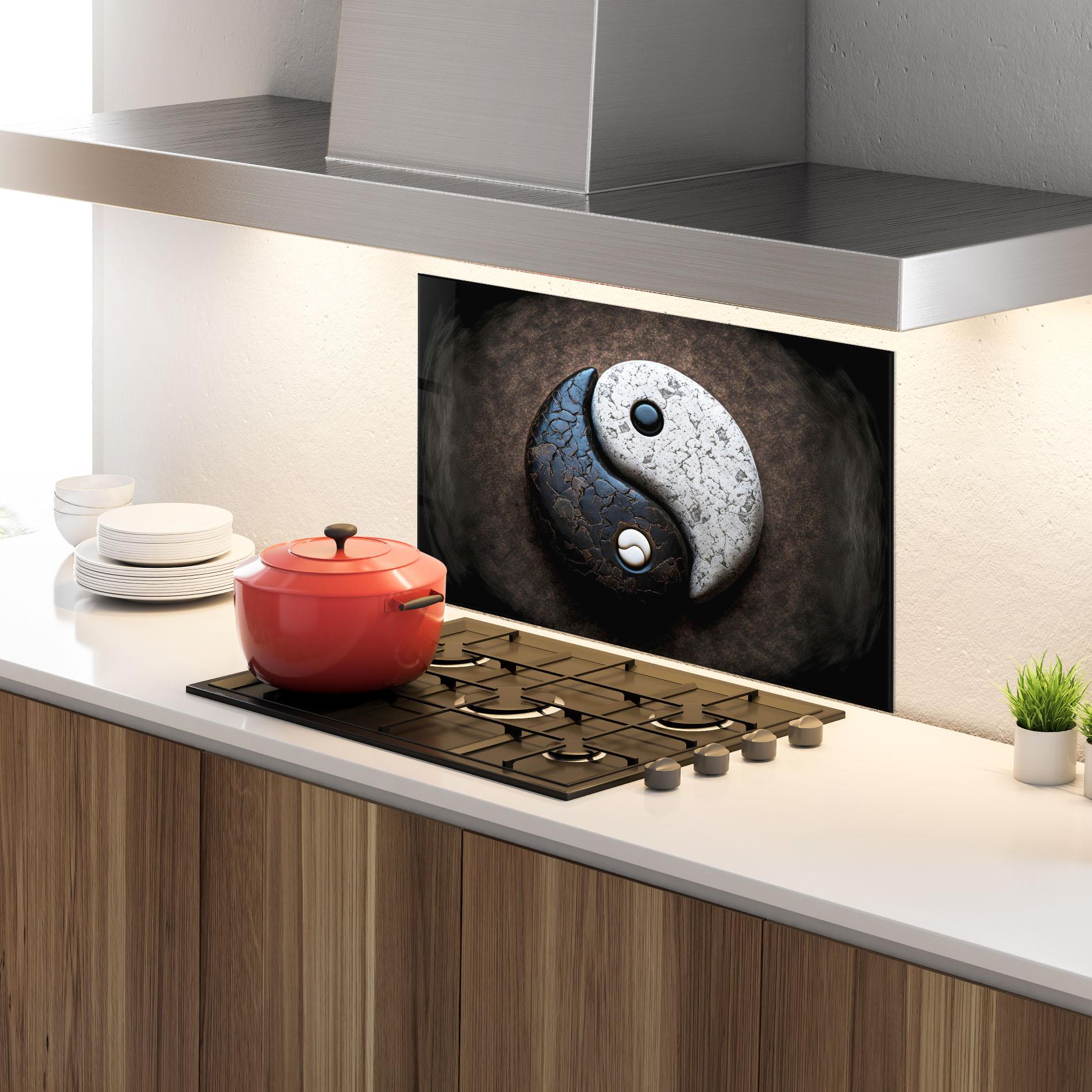 Panou Sticla Bucatarie Black Stone Yinyang mockup 4