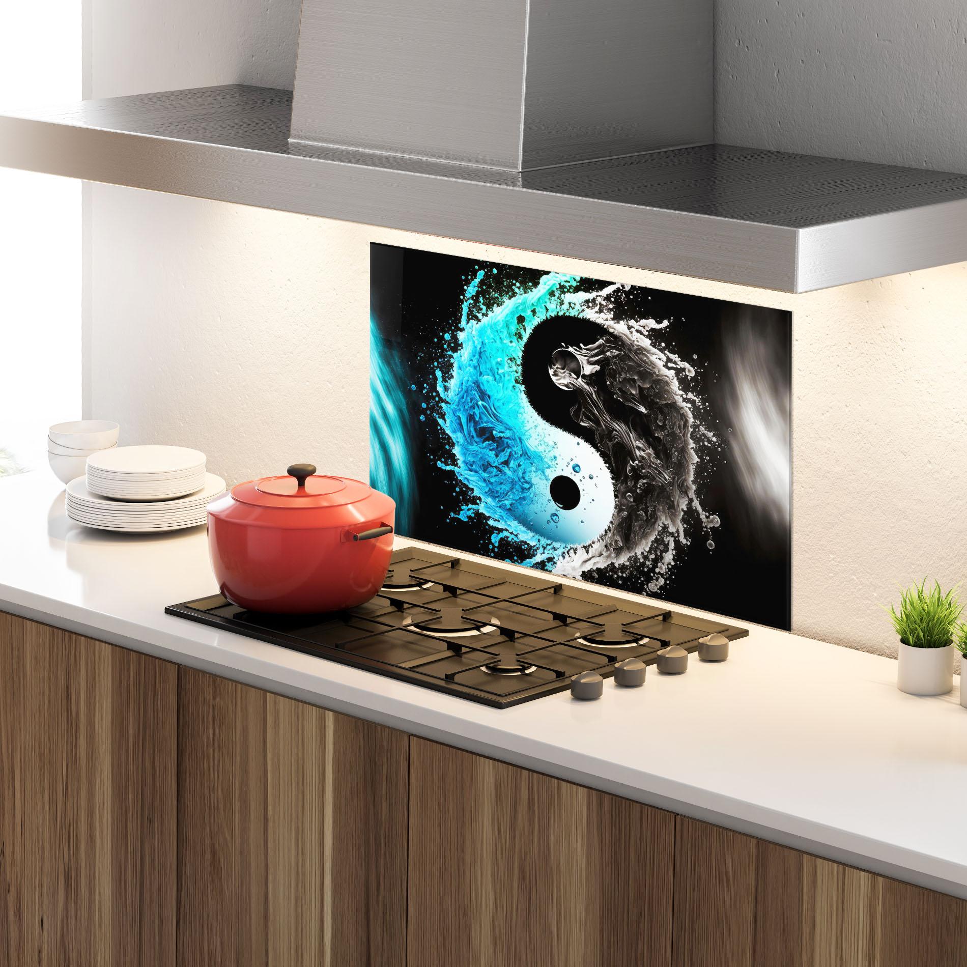 Panou Sticla Bucatarie Blue Black Yinyang mockup 4