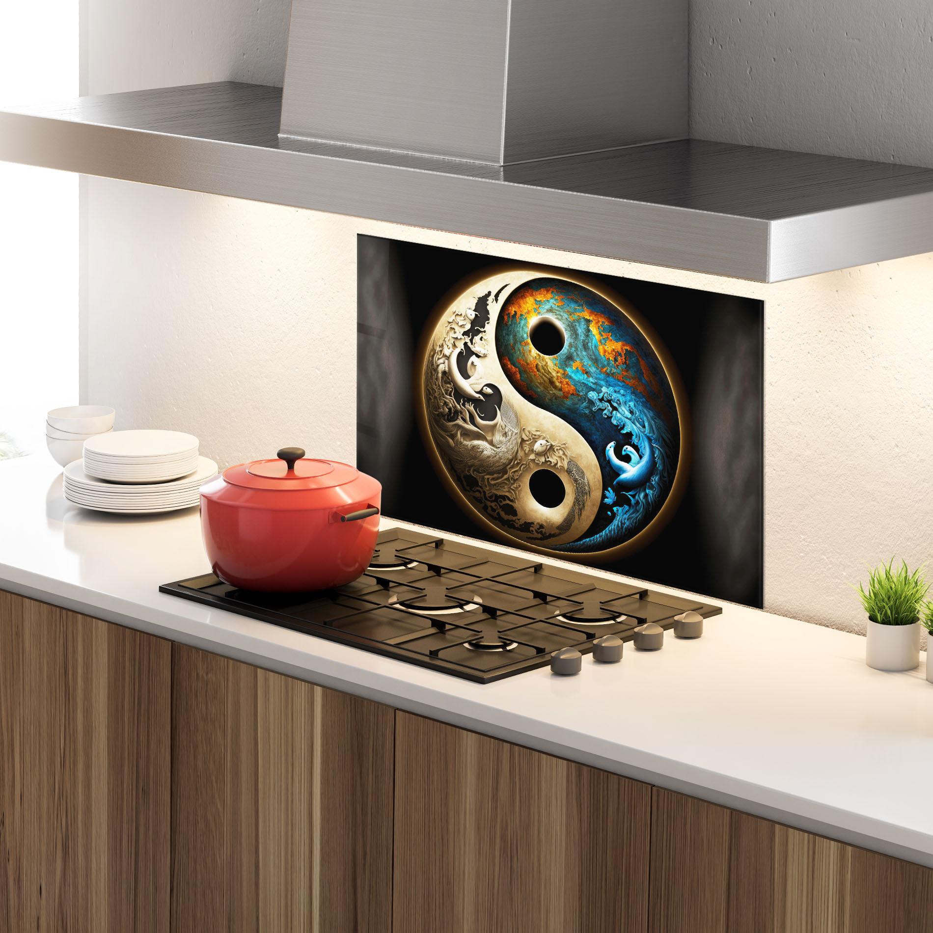 Panou Sticla Bucatarie Cream Blue Yinyang mockup 4