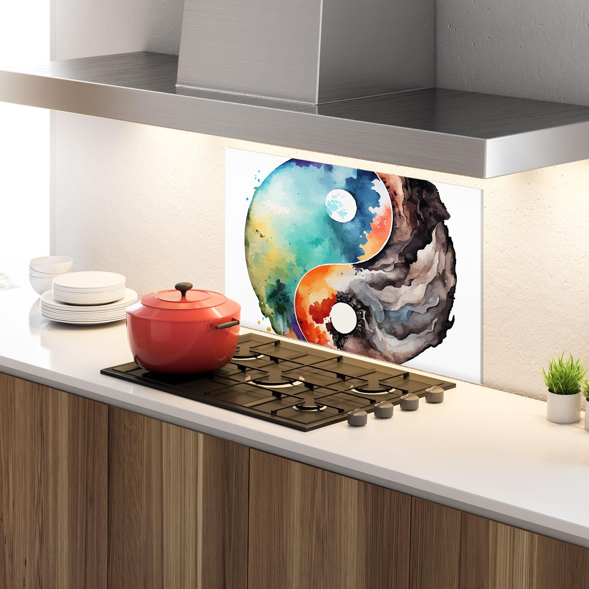 Panou Sticla Bucatarie Earth Yinyang Art mockup 4