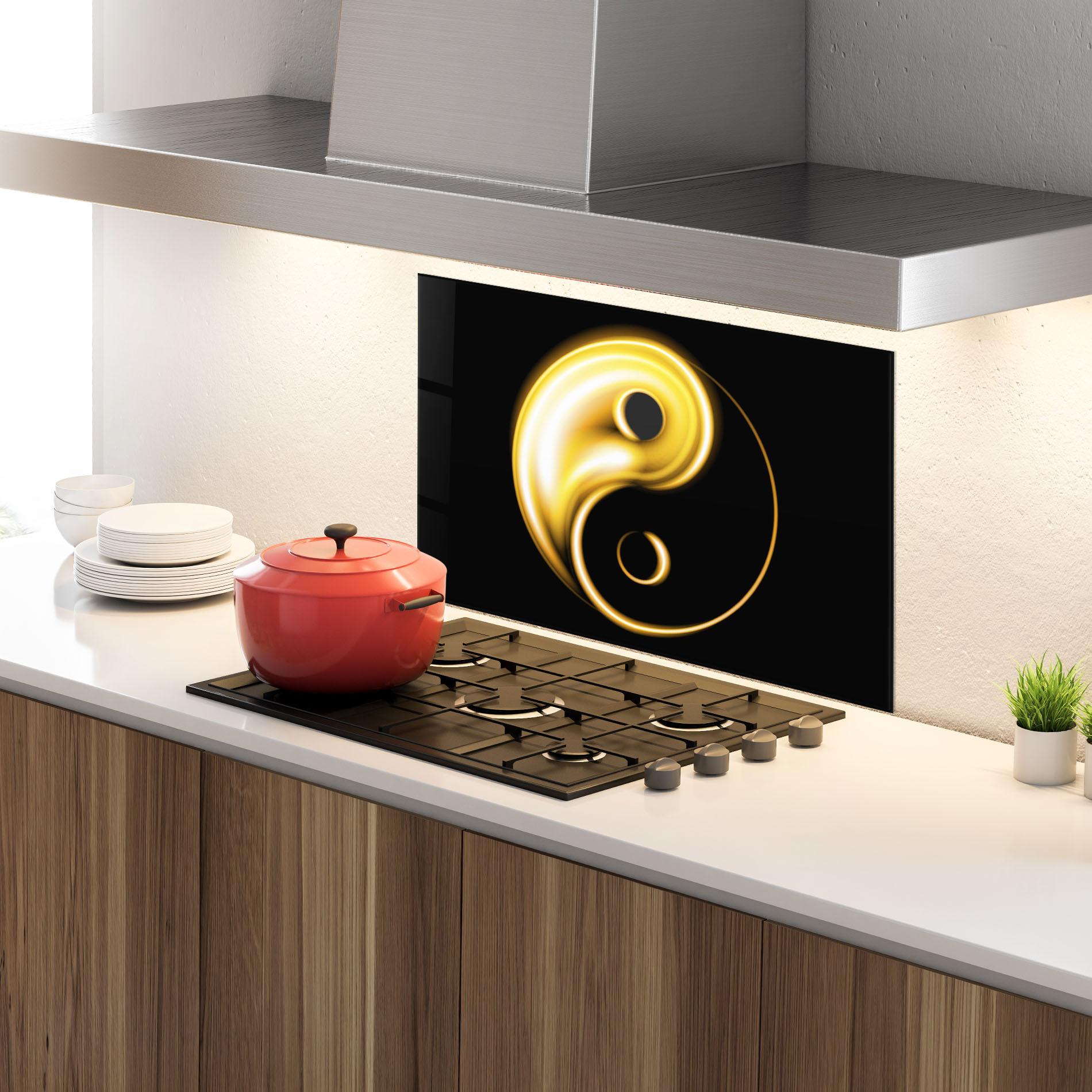 Panou Sticla Bucatarie Gold Yinyang mockup 4