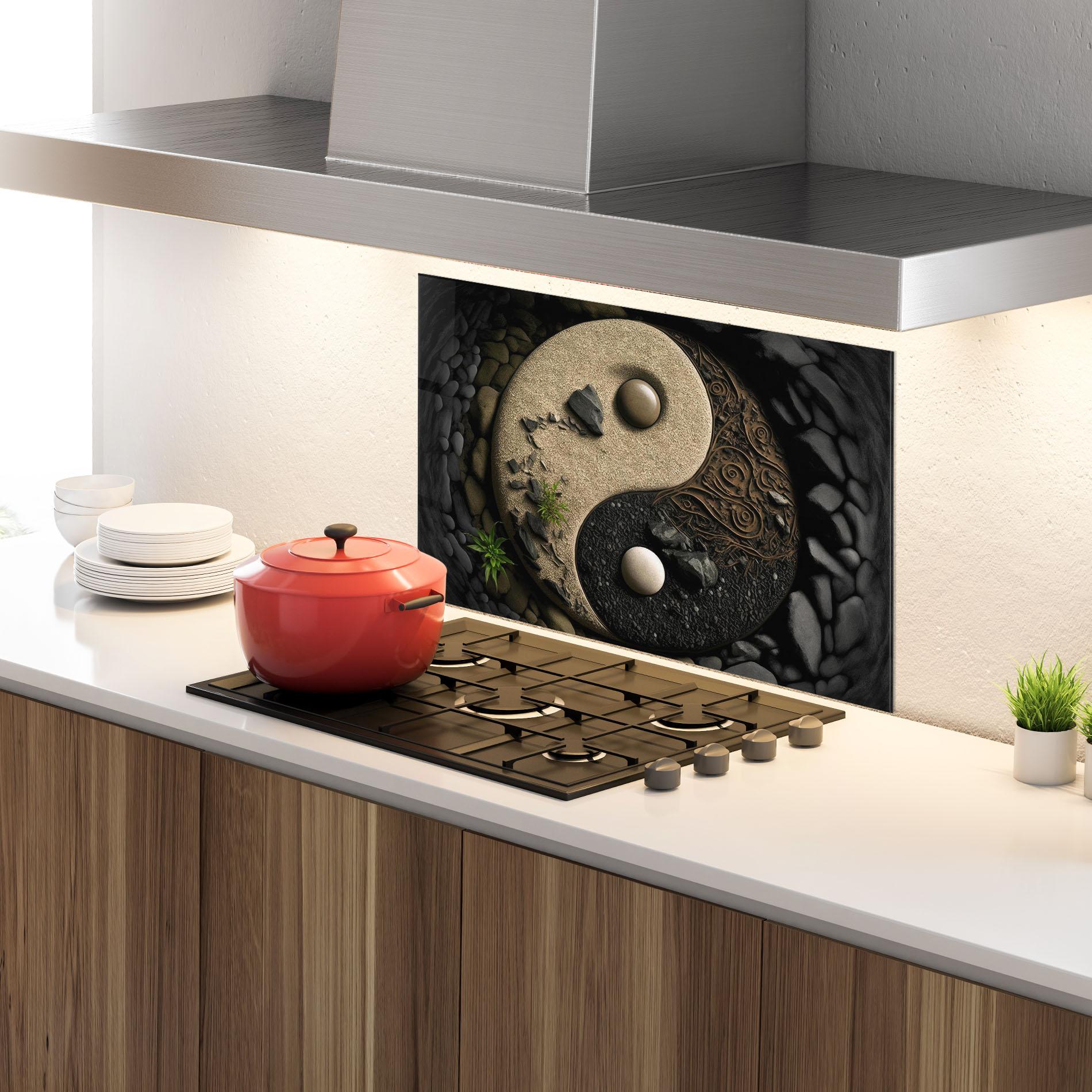 Panou Sticla Bucatarie Gray Pebbles Yinyang mockup 4