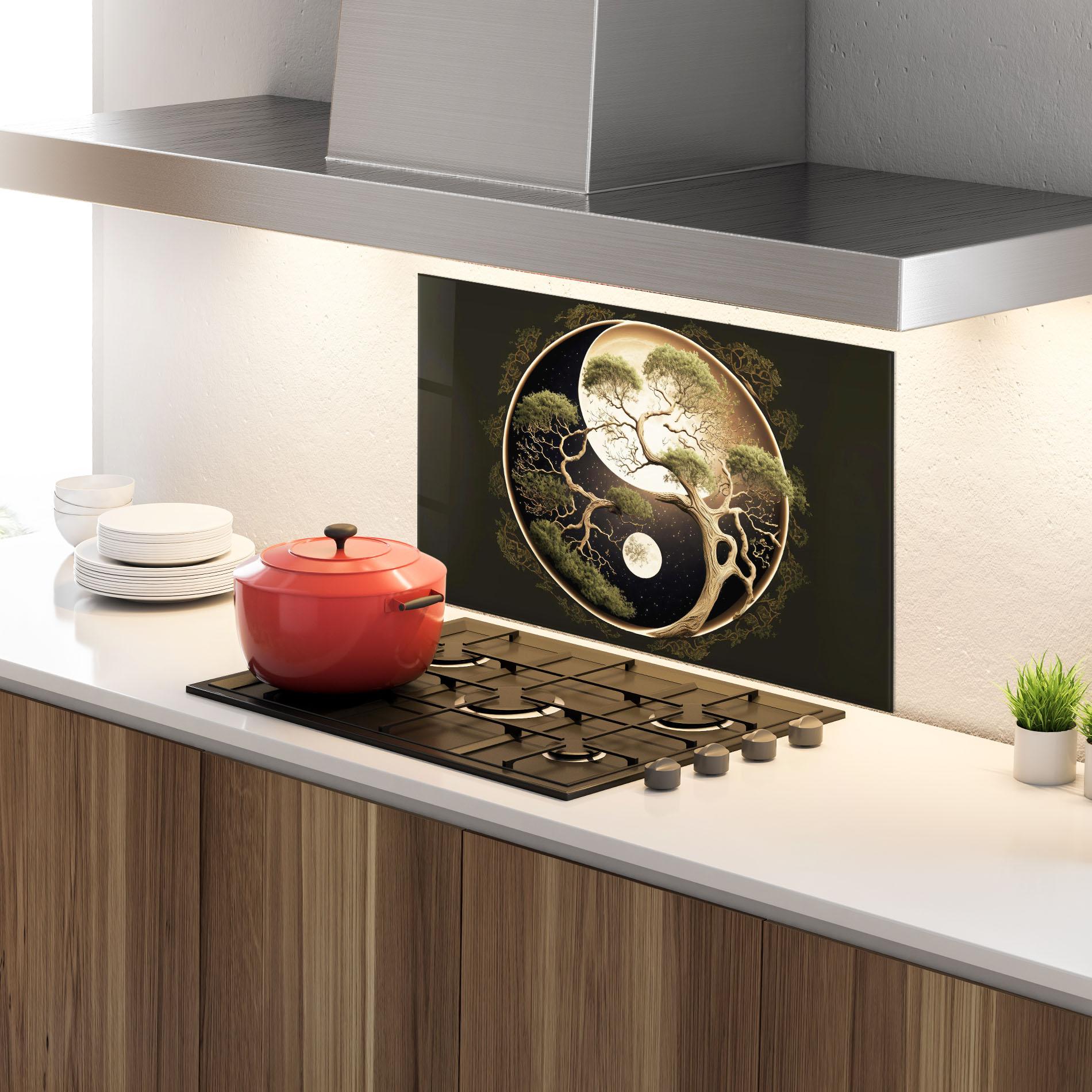 Panou Sticla Bucatarie Green Tree Yinyang mockup 4