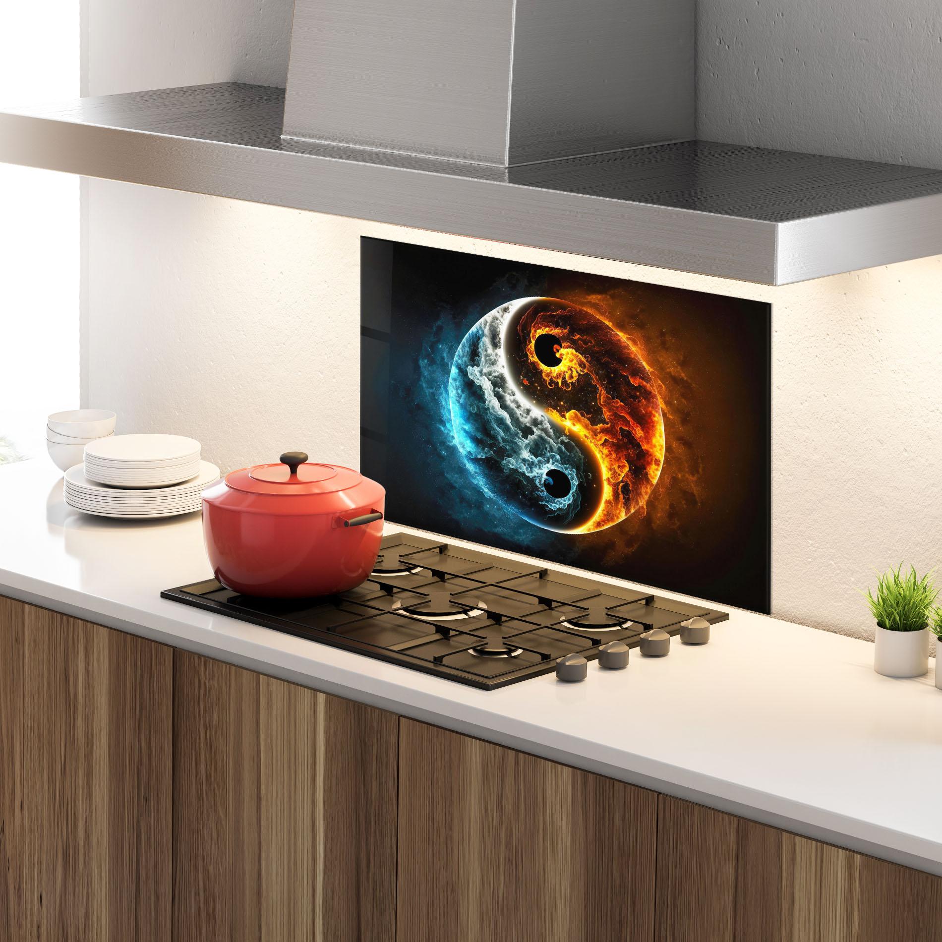 Panou Sticla Bucatarie Red Blue Yin Yang mockup 4