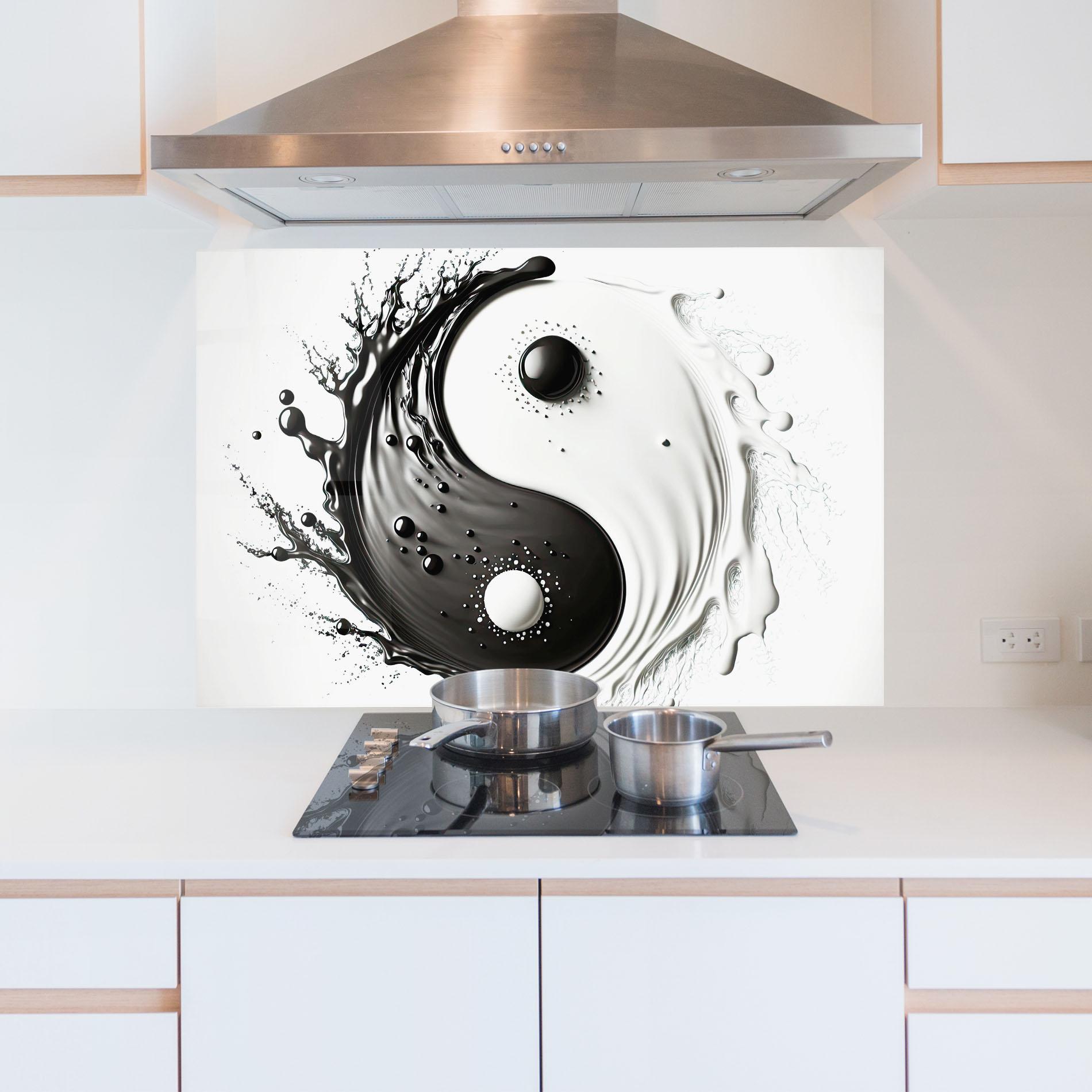 Panou Sticla Bucatarie Black Liquid Yinyang mockup 5