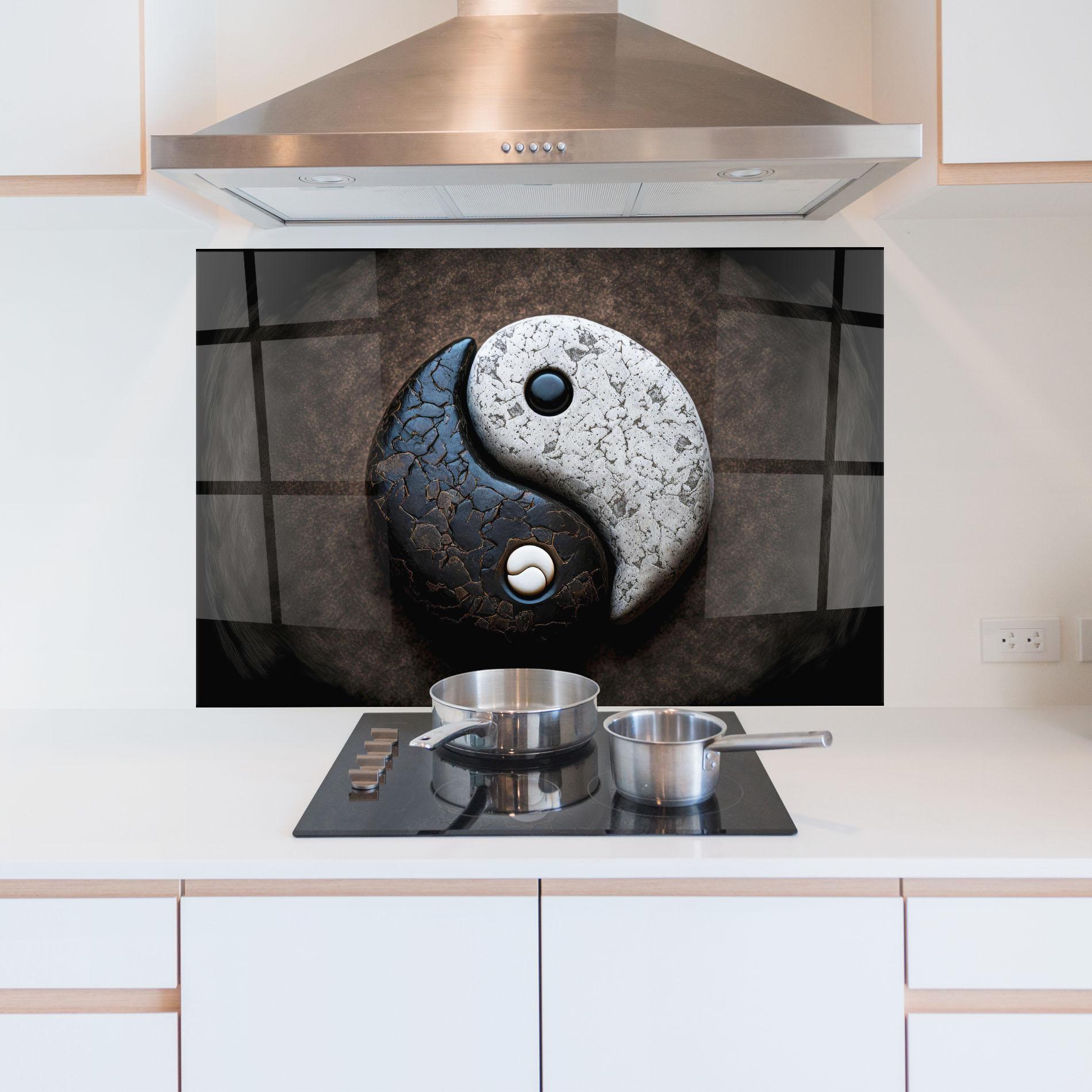 Panou Sticla Bucatarie Black Stone Yinyang mockup 5