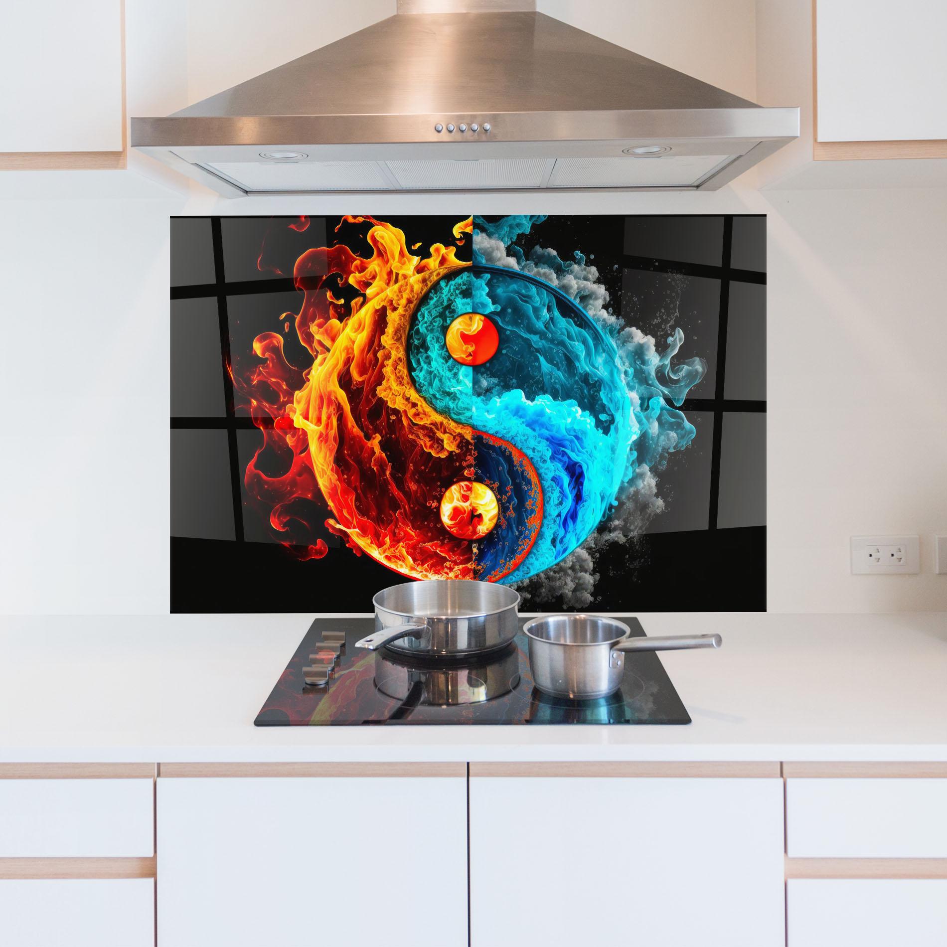 Panou Sticla Bucatarie Blue Smoke Yinyang mockup 5