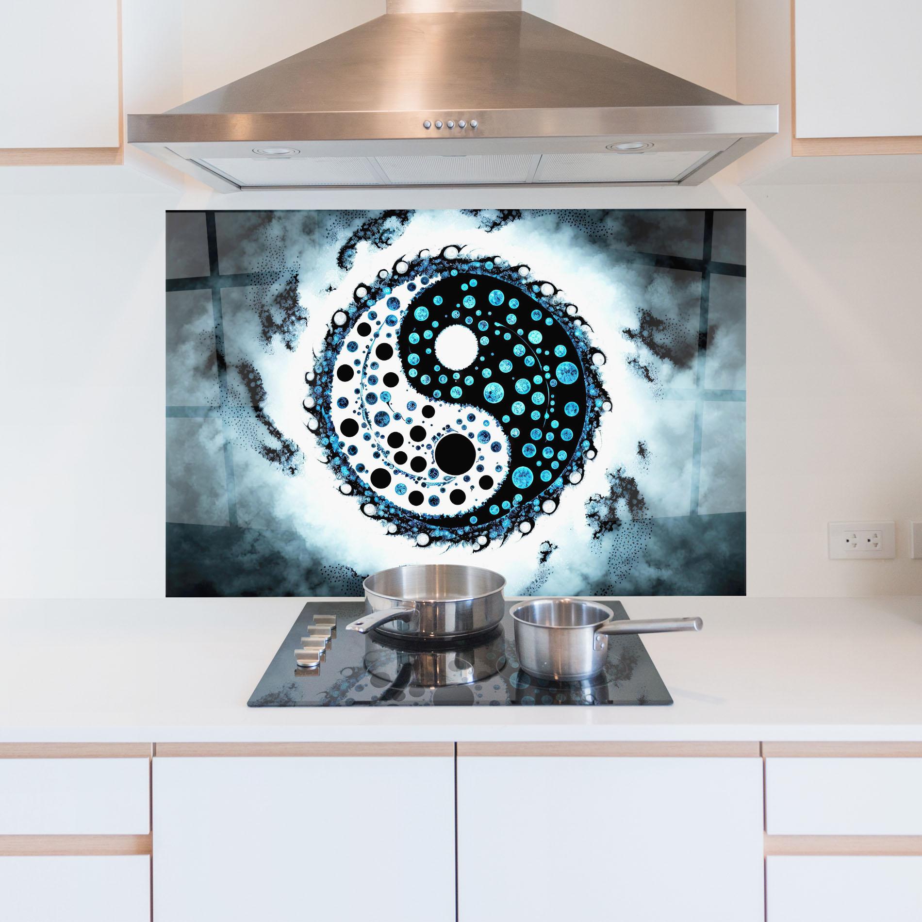 Panou Sticla Bucatarie Blue White Yinyang mockup 5