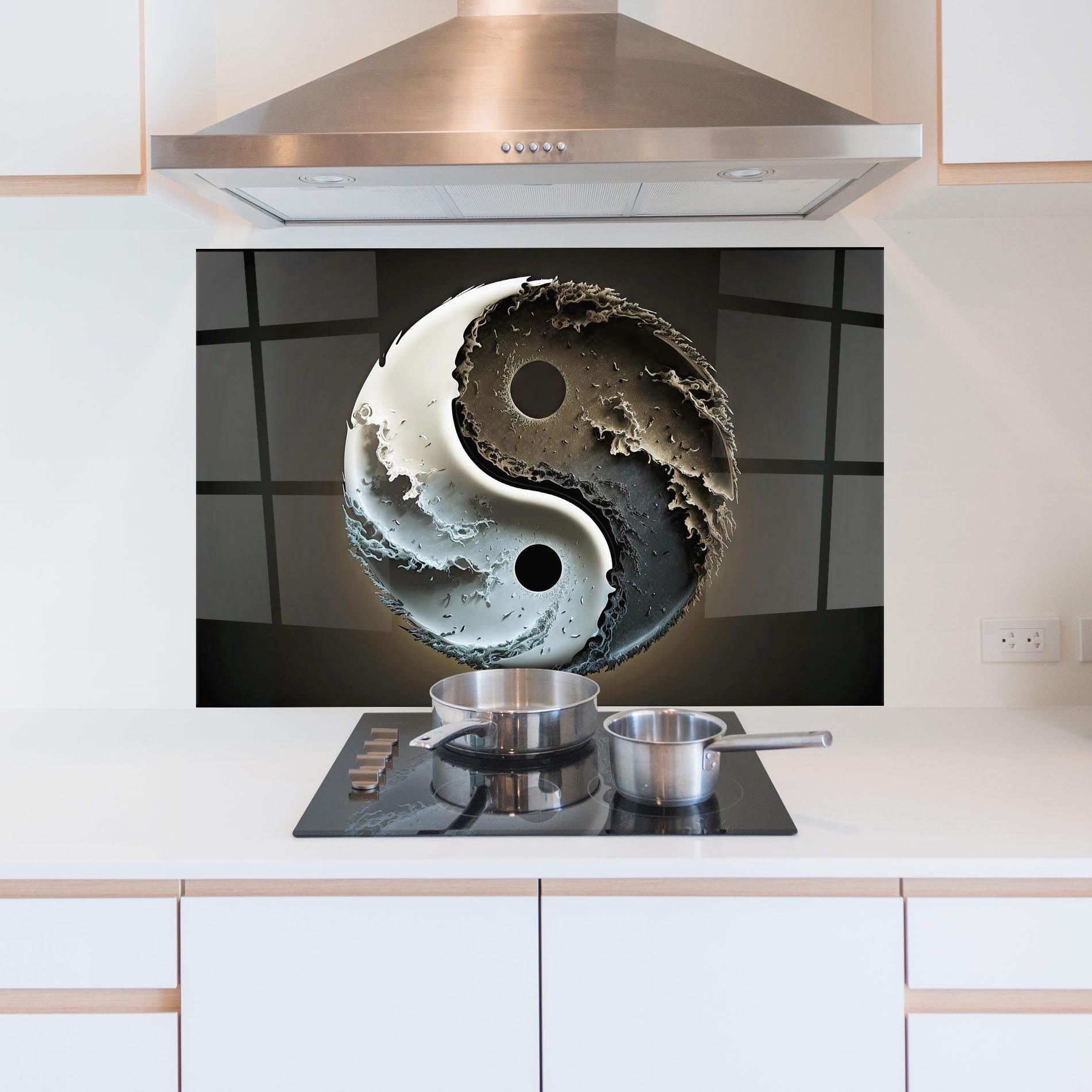 Panou Sticla Bucatarie Brown Smoke Yinyang mockup 5