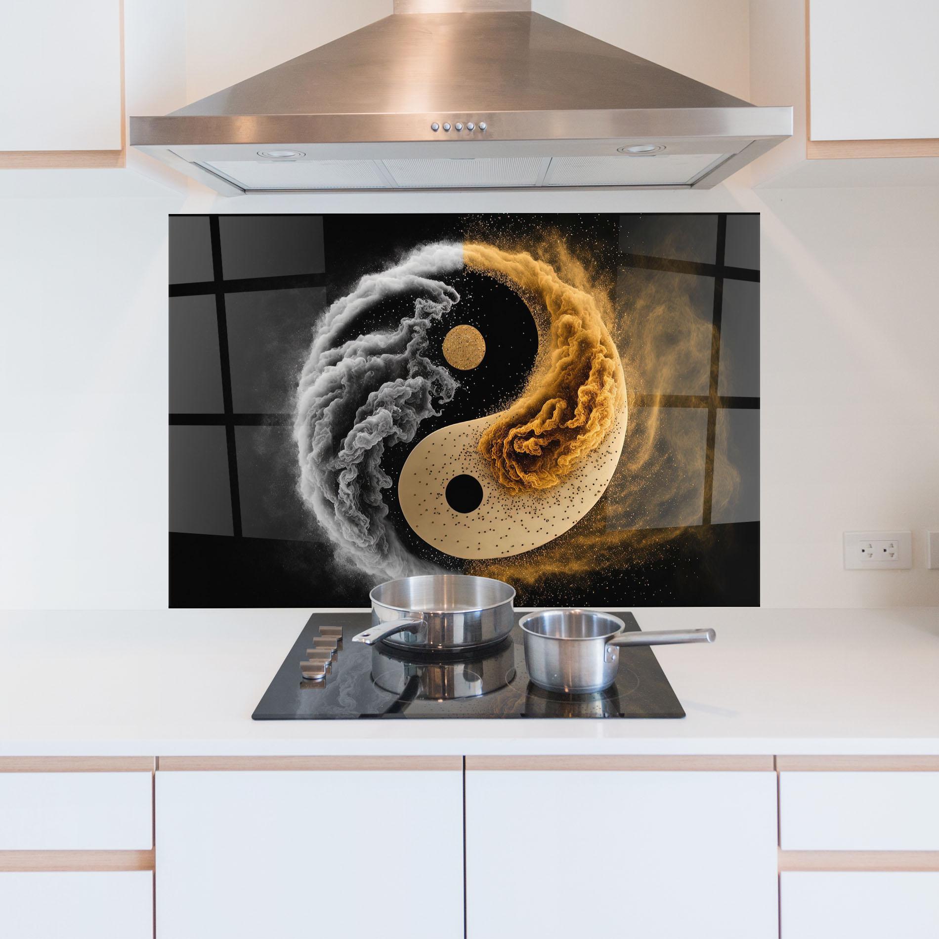 Panou Sticla Bucatarie Cream Smoke Yinyang mockup 5