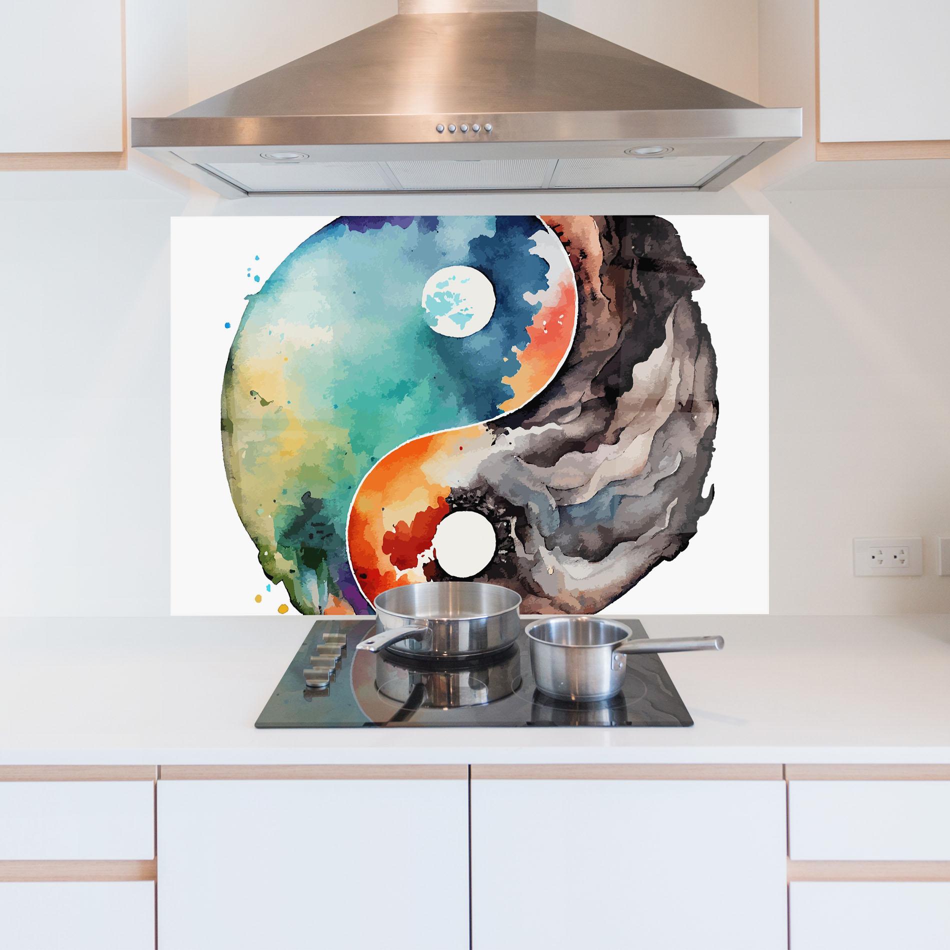 Panou Sticla Bucatarie Earth Yinyang Art mockup 5