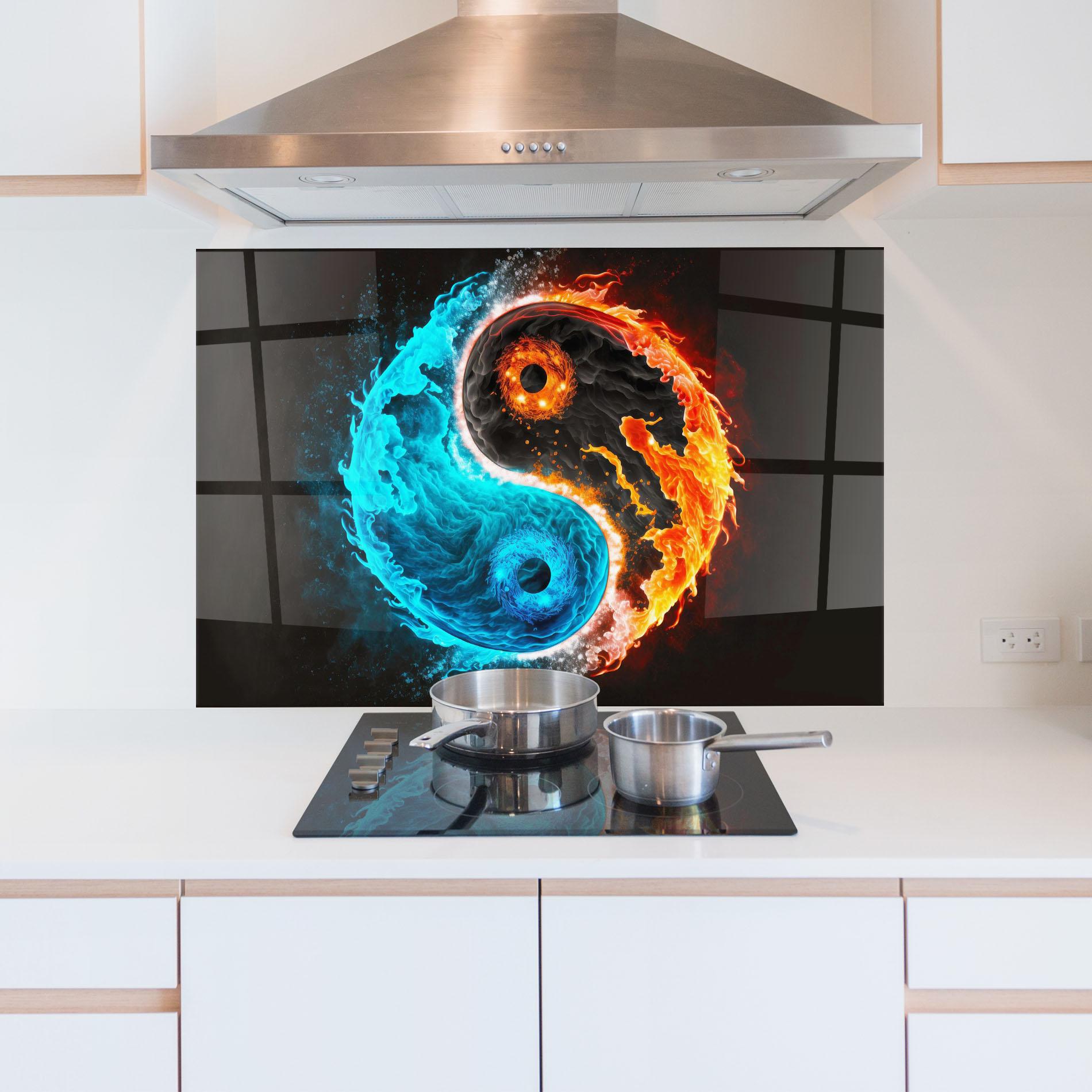 Panou Sticla Bucatarie Fire Yinyang Art mockup 5