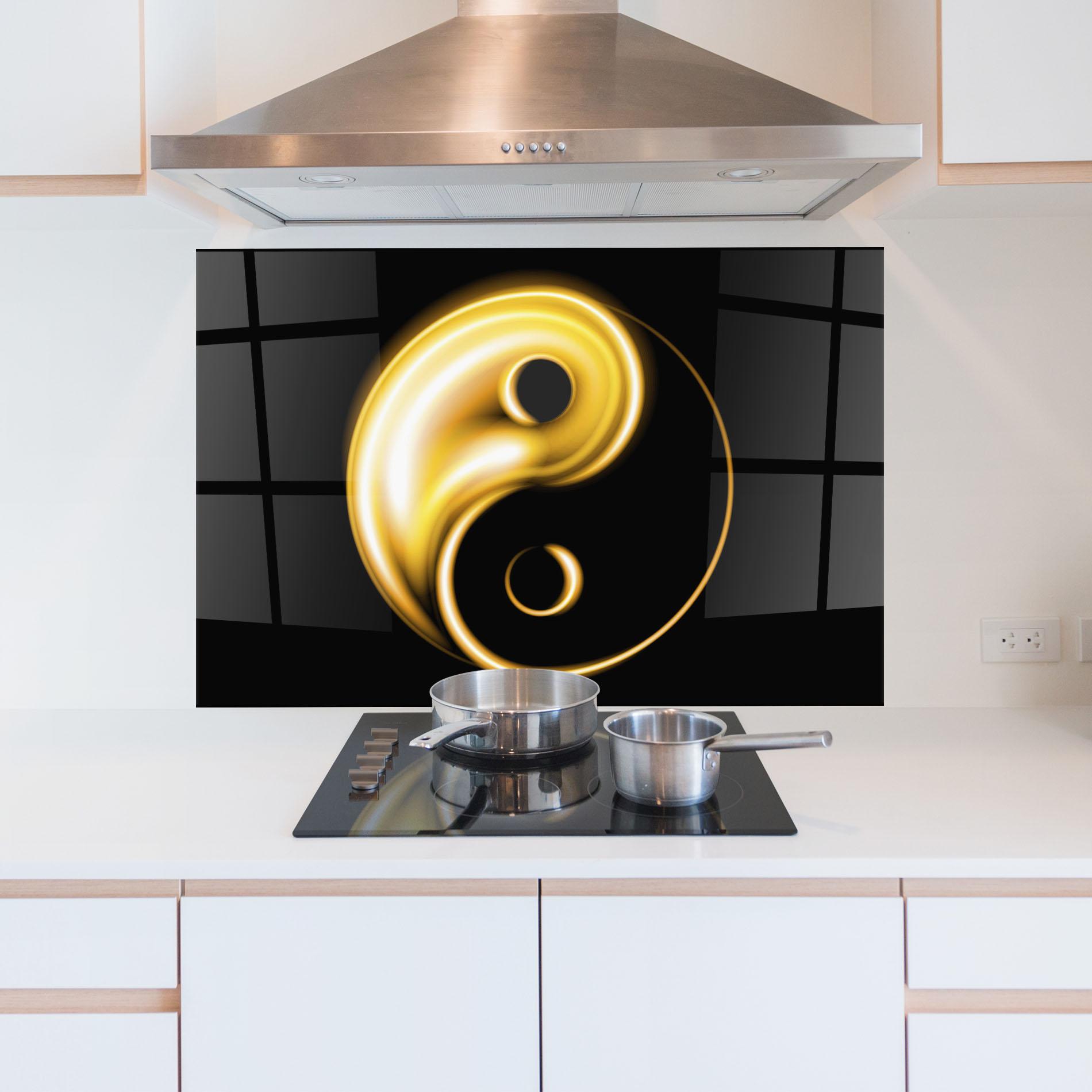 Panou Sticla Bucatarie Gold Yinyang mockup 5