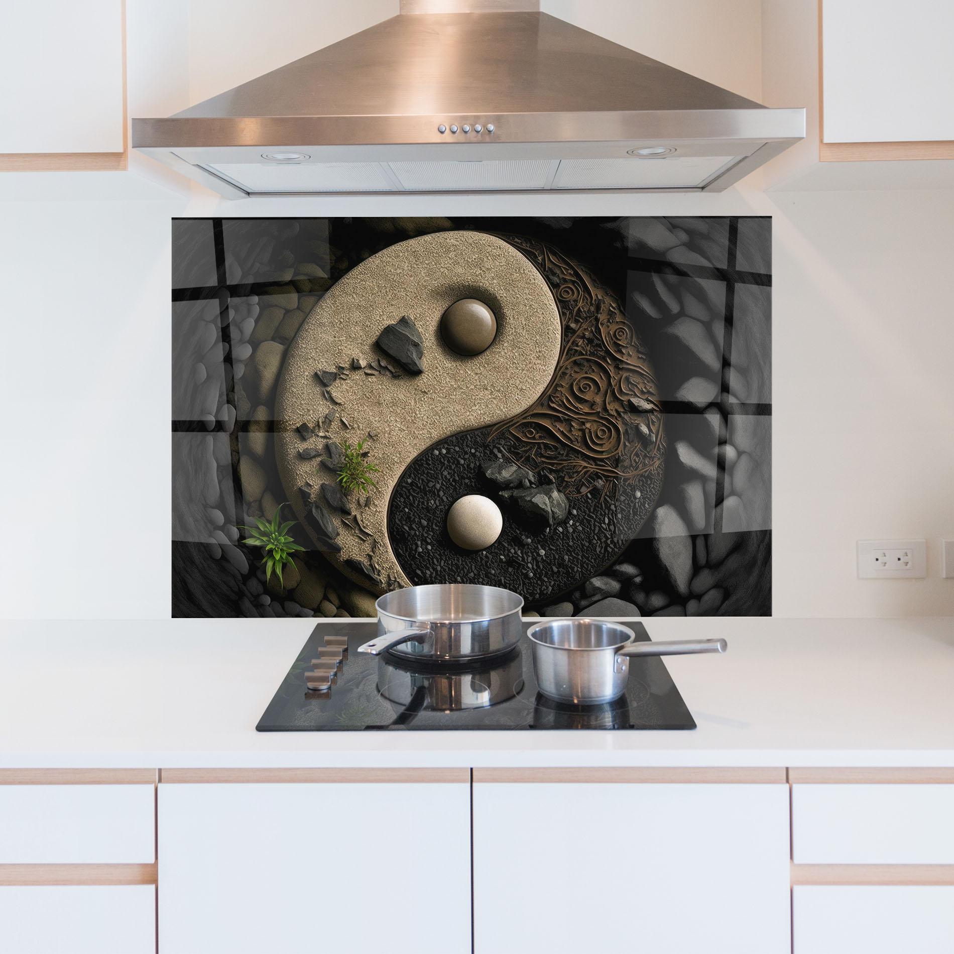 Panou Sticla Bucatarie Gray Pebbles Yinyang mockup 5