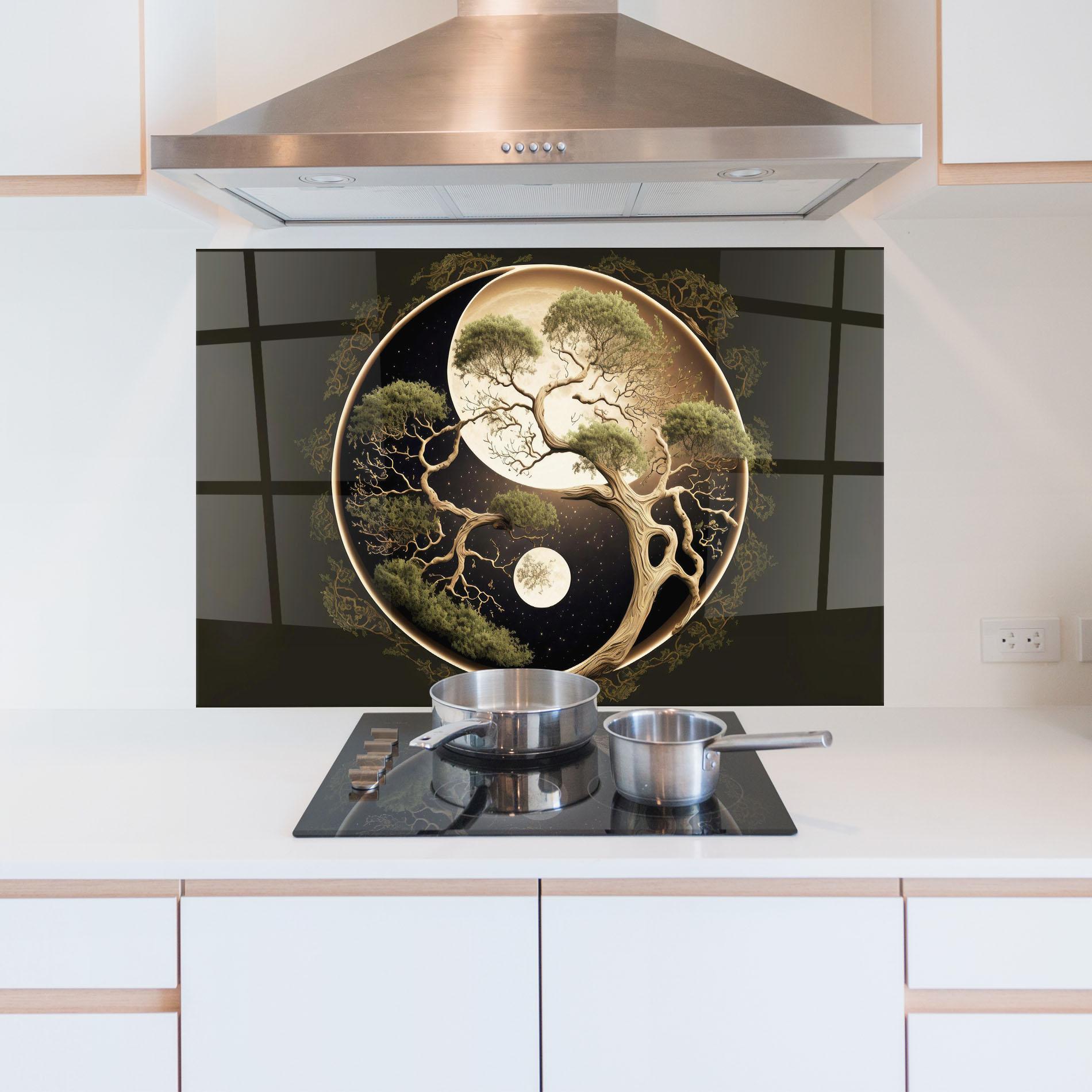 Panou Sticla Bucatarie Green Tree Yinyang mockup 5