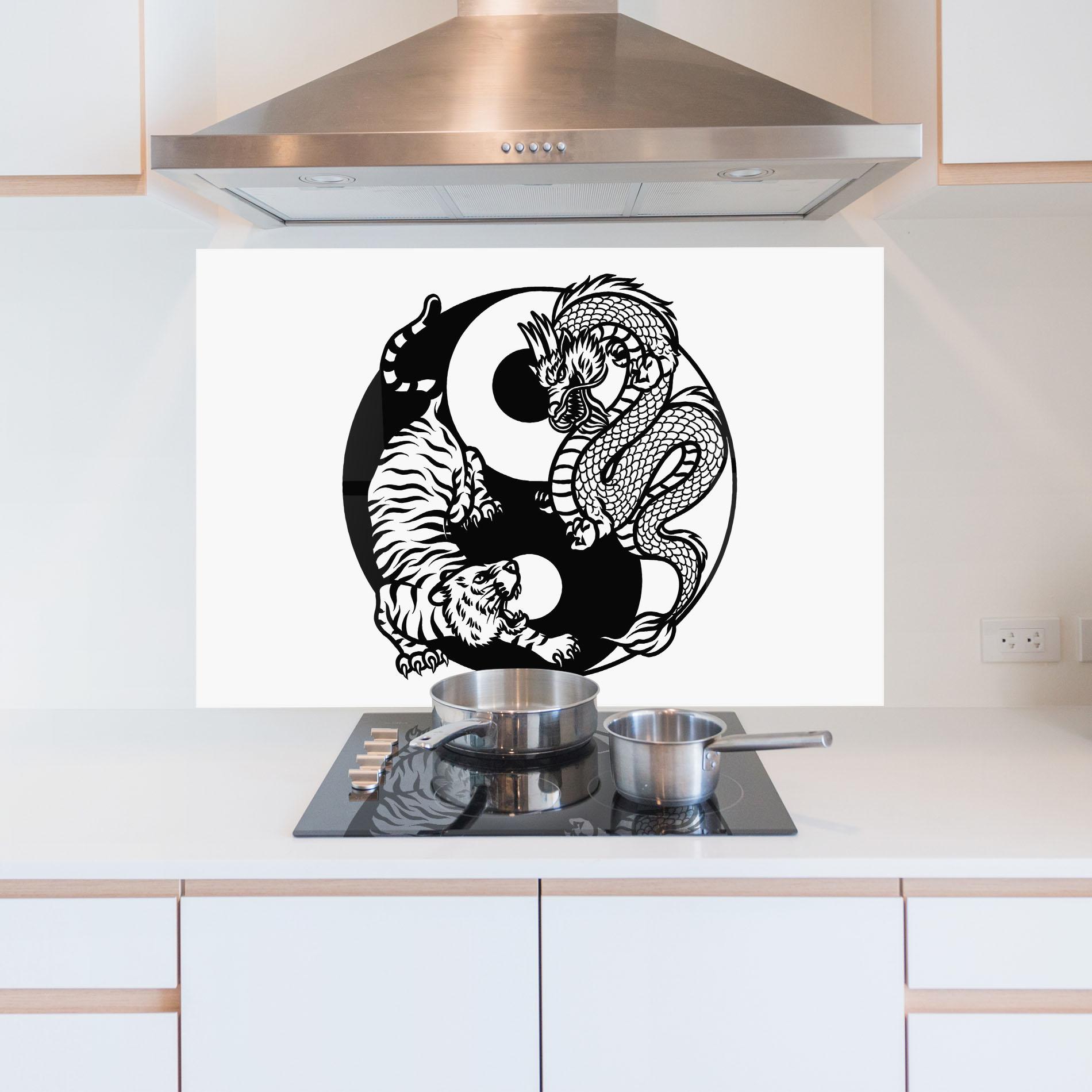 Panou Sticla Bucatarie Tiger Dragon Yinyang mockup 5