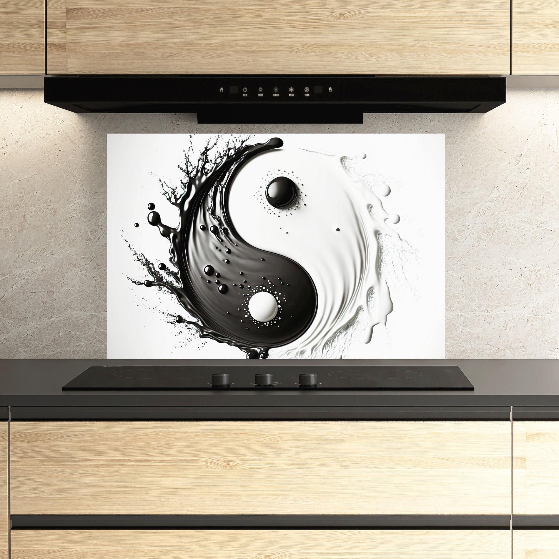 Panou Sticla Bucatarie Black Liquid Yinyang mockup 3
