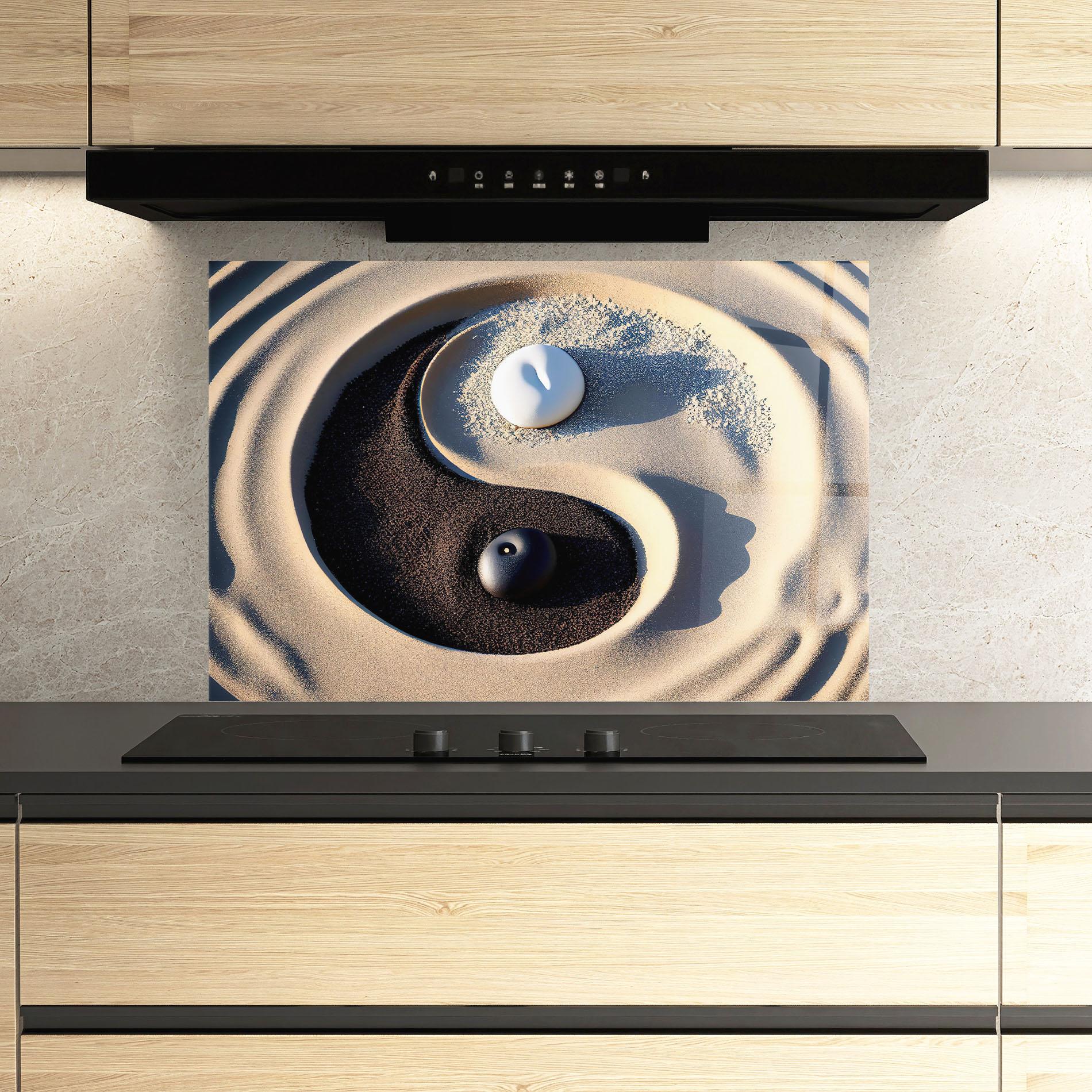 Panou Sticla Bucatarie Black Sand Yinyang mockup 3