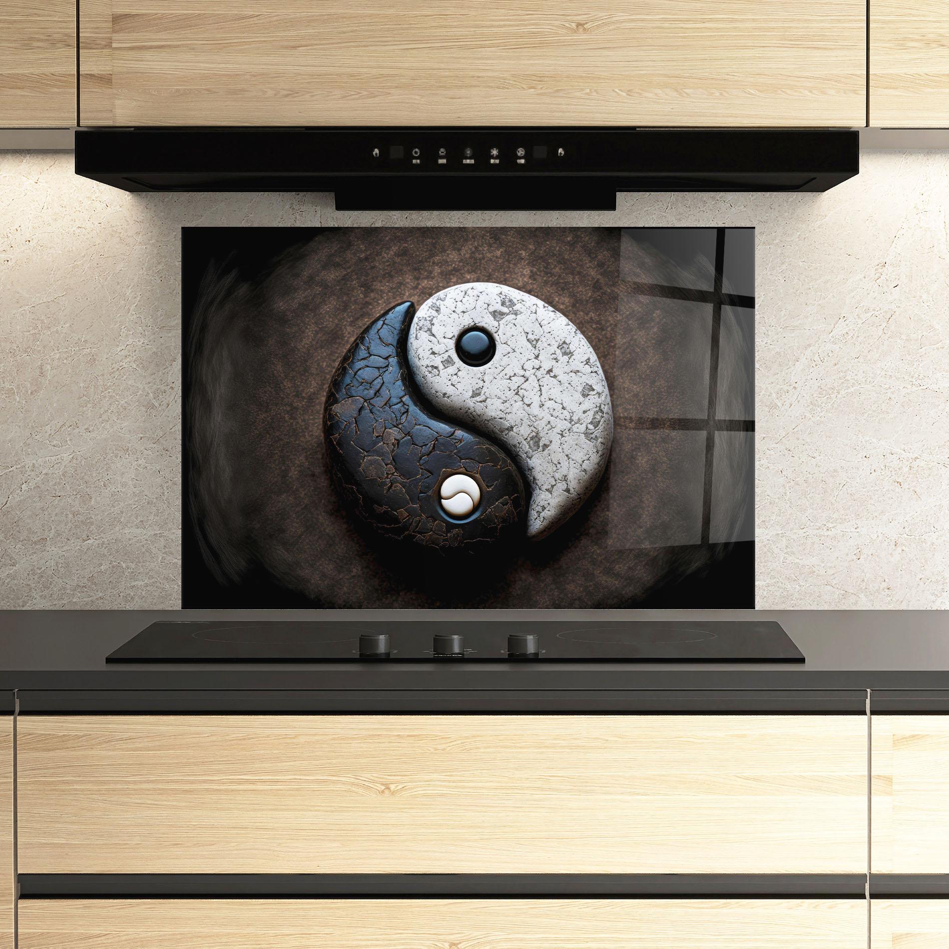 Panou Sticla Bucatarie Black Stone Yinyang mockup 3