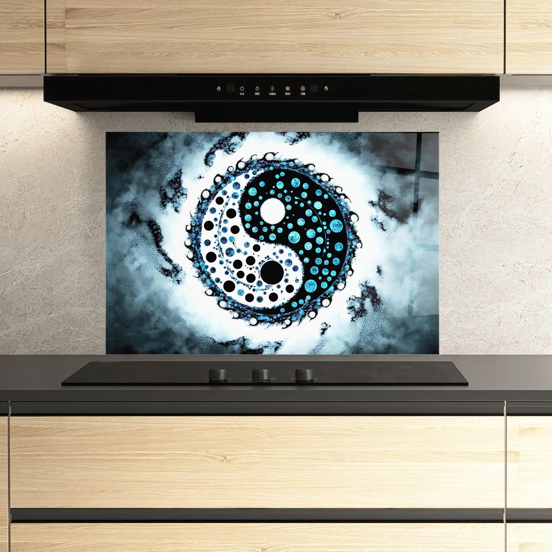 Panou Sticla Bucatarie Blue White Yinyang mockup 3