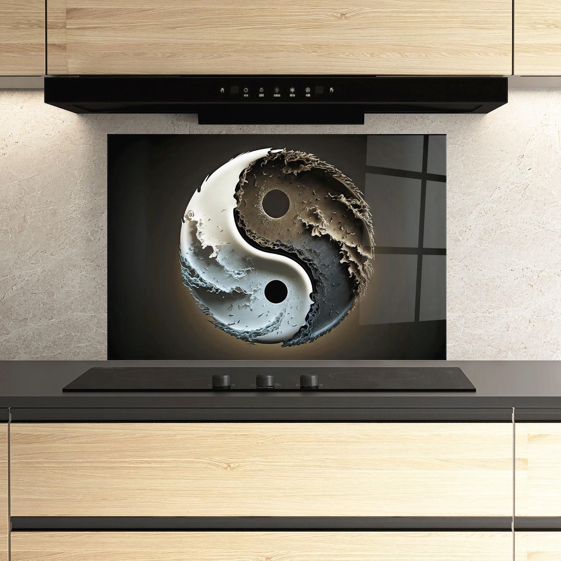 Panou Sticla Bucatarie Brown Smoke Yinyang mockup 3