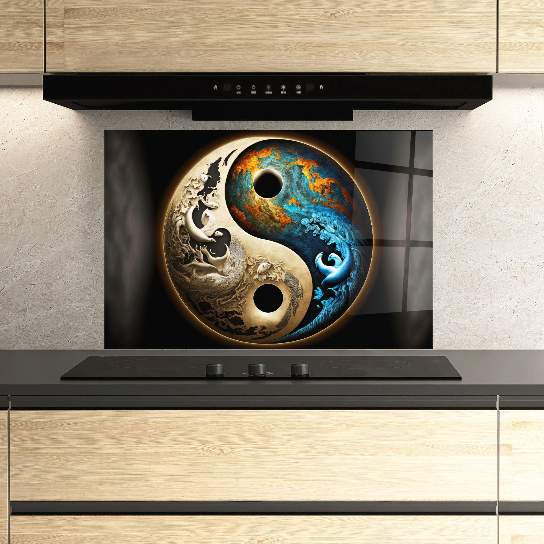 Panou Sticla Bucatarie Cream Blue Yinyang mockup 3